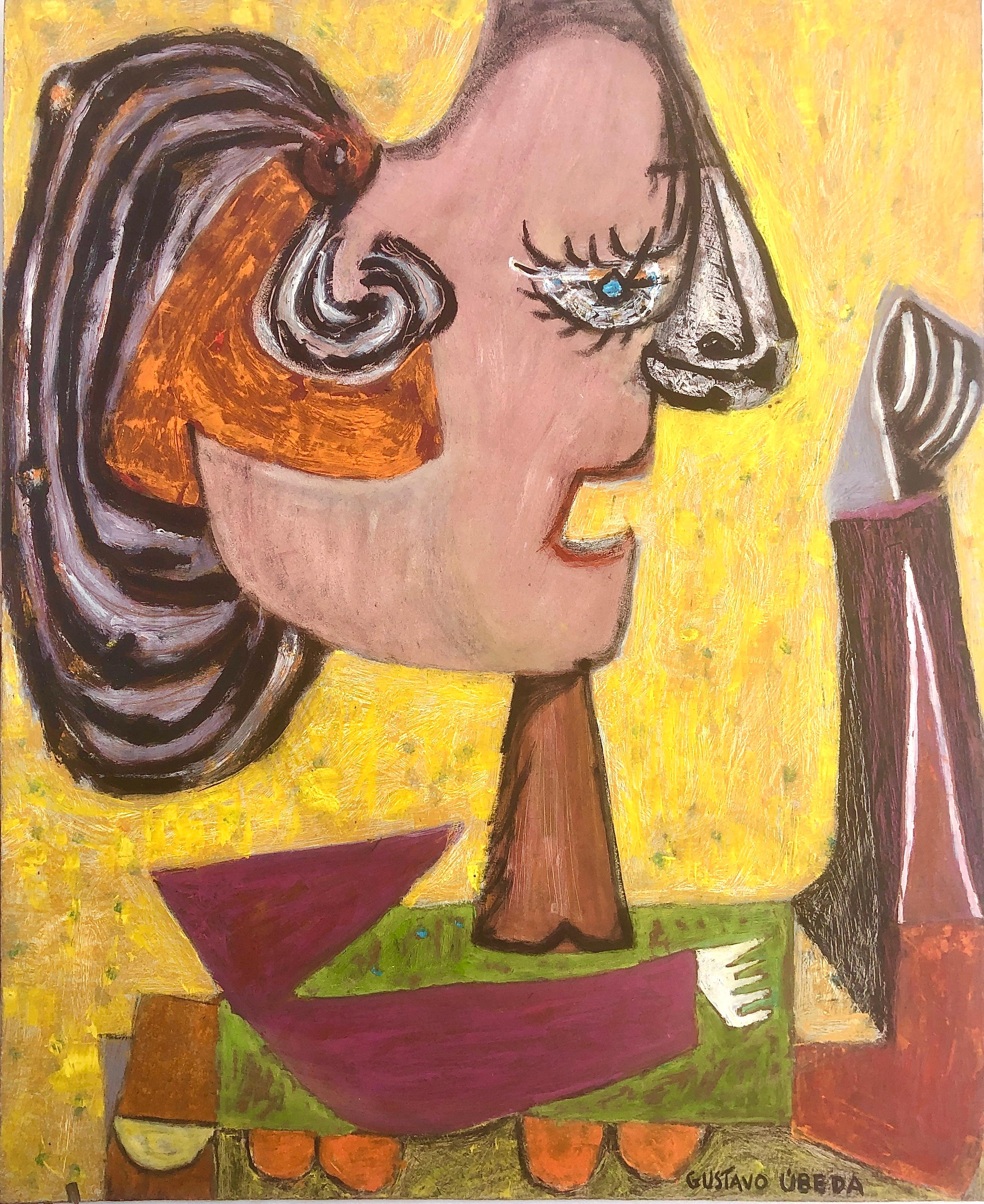 Portrait Painting di Gustavo Ubeda - Figura surreale picassiana olio su tavola pittura surrealismo Picasso Ubeda