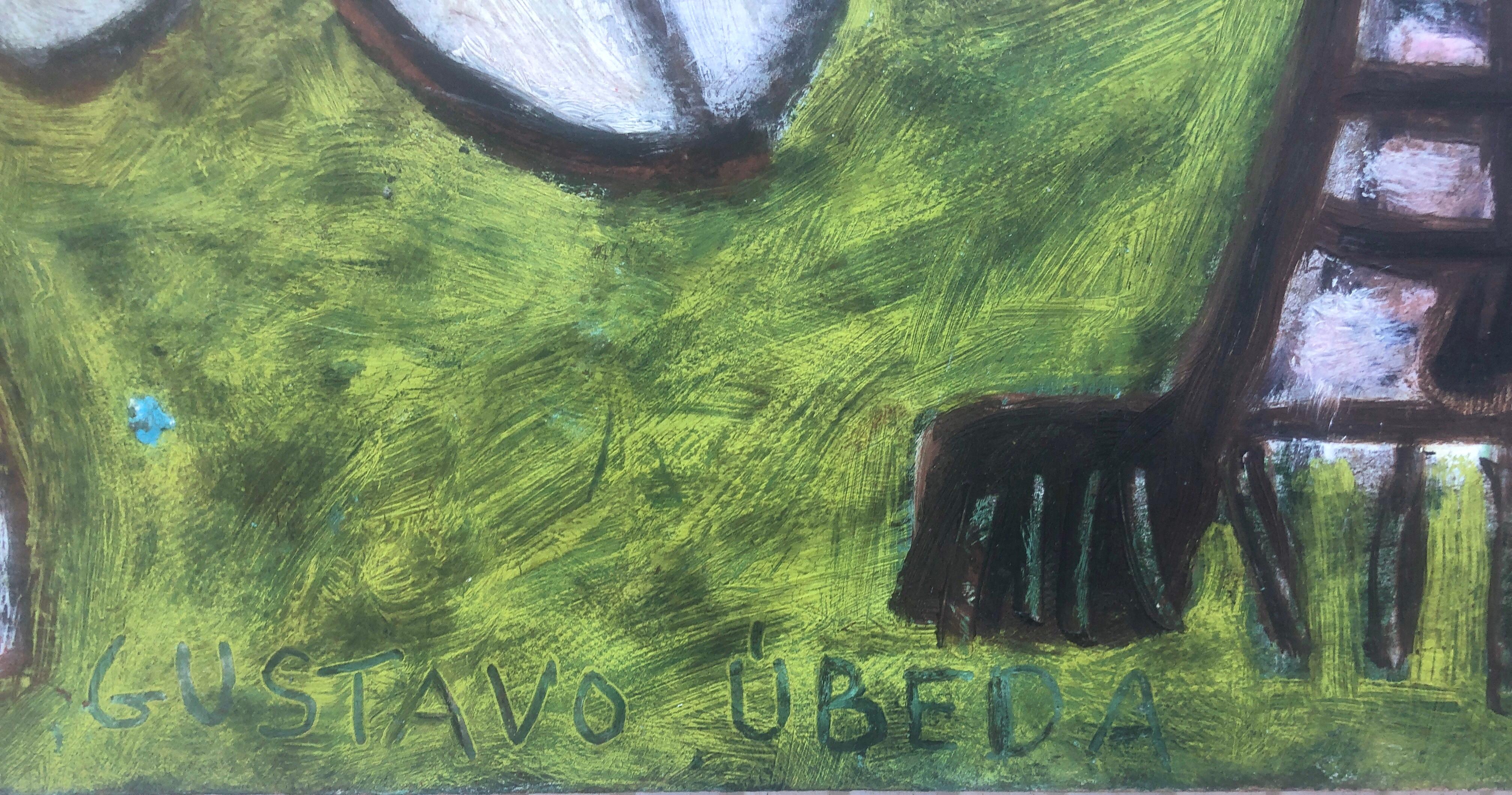 Picassianische surreale Szene Öl auf Karton Gemälde Surrealismus Picasso Ubeda – Painting von Gustavo Ubeda