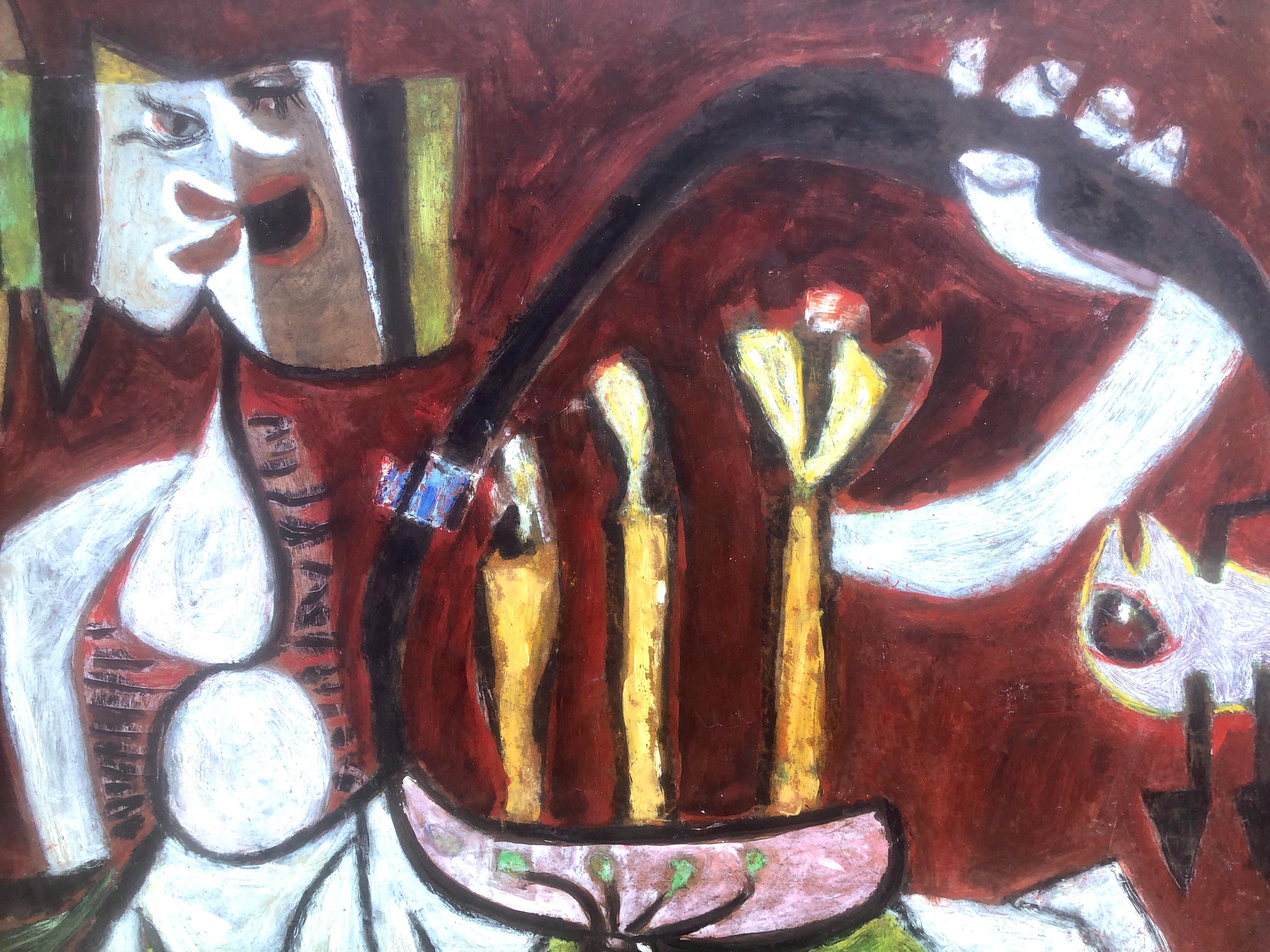 Picassianische surreale Szene Öl auf Karton Gemälde Surrealismus Picasso Ubeda im Angebot 4