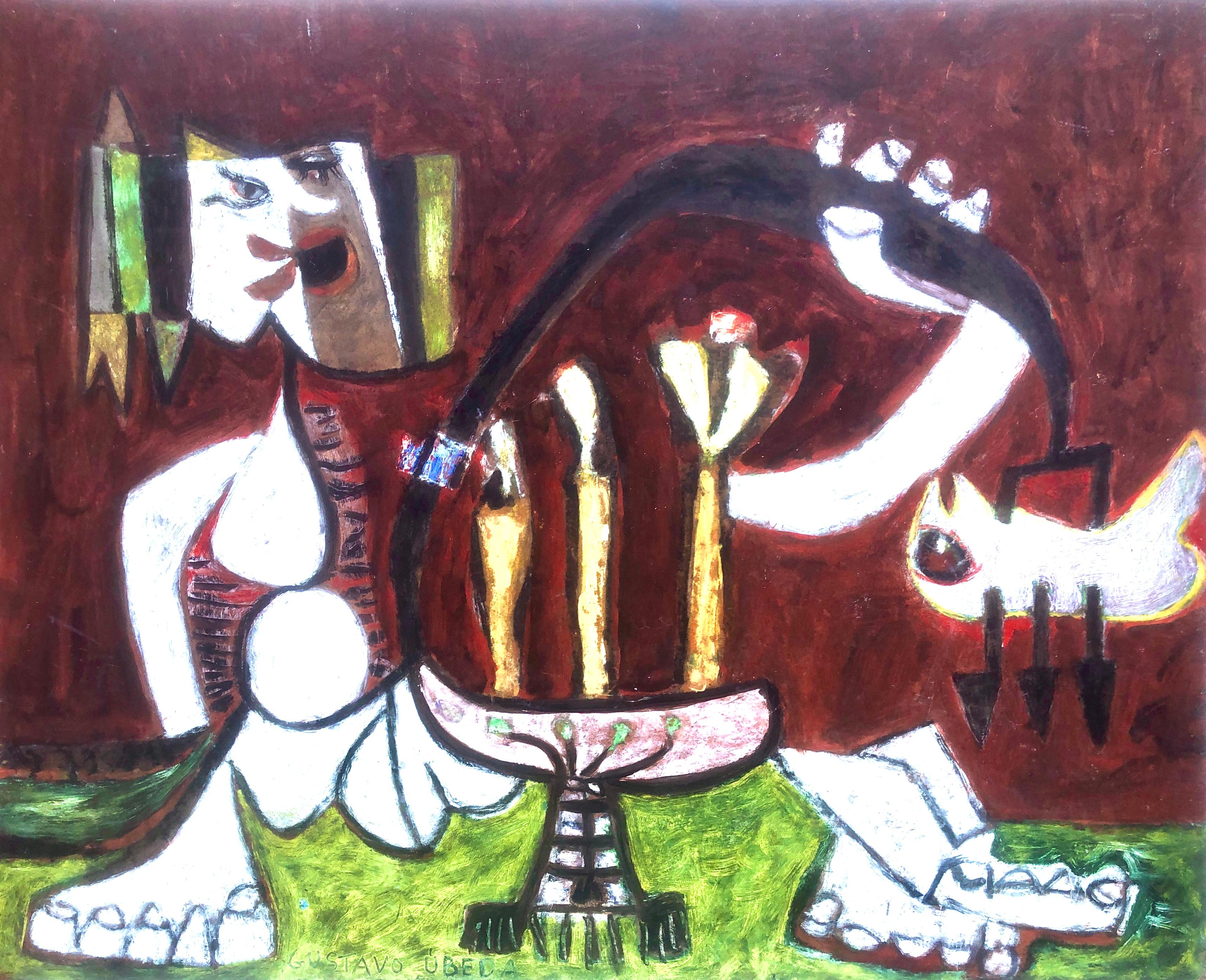 Gustavo Ubeda Abstract Painting - Picassian surreal scene oil on board painting surrealism Picasso Ubeda