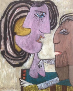 Picassianische surreale Szene Öl auf Karton Gemälde Surrealismus Picasso Ubeda