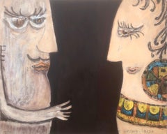 Picassianische surreale Szene Öl auf Karton Gemälde Surrealismus Picasso Ubeda