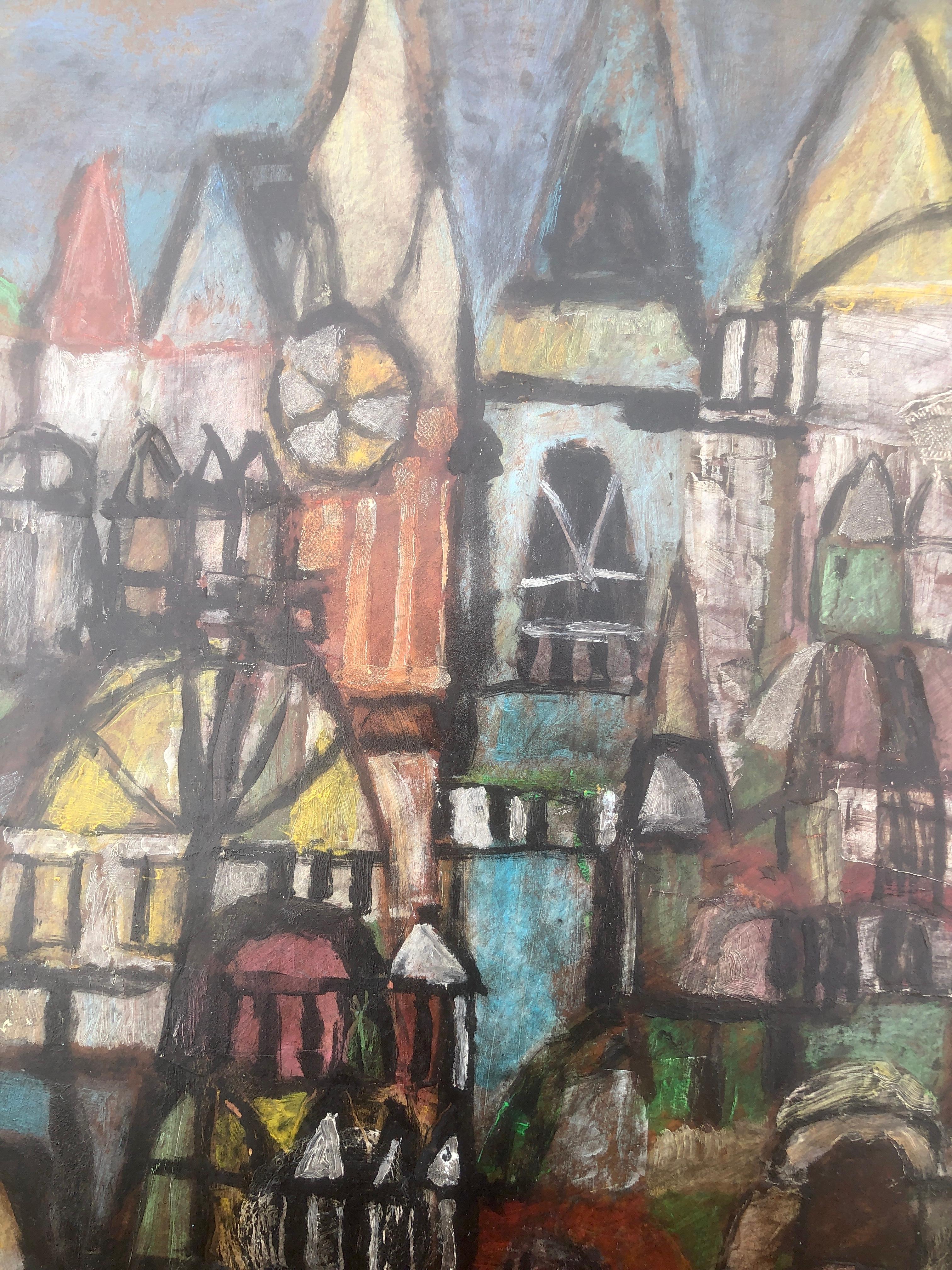 Rio de Janeiro acrylic on board painting geometric urbanscape Ubeda For Sale 1