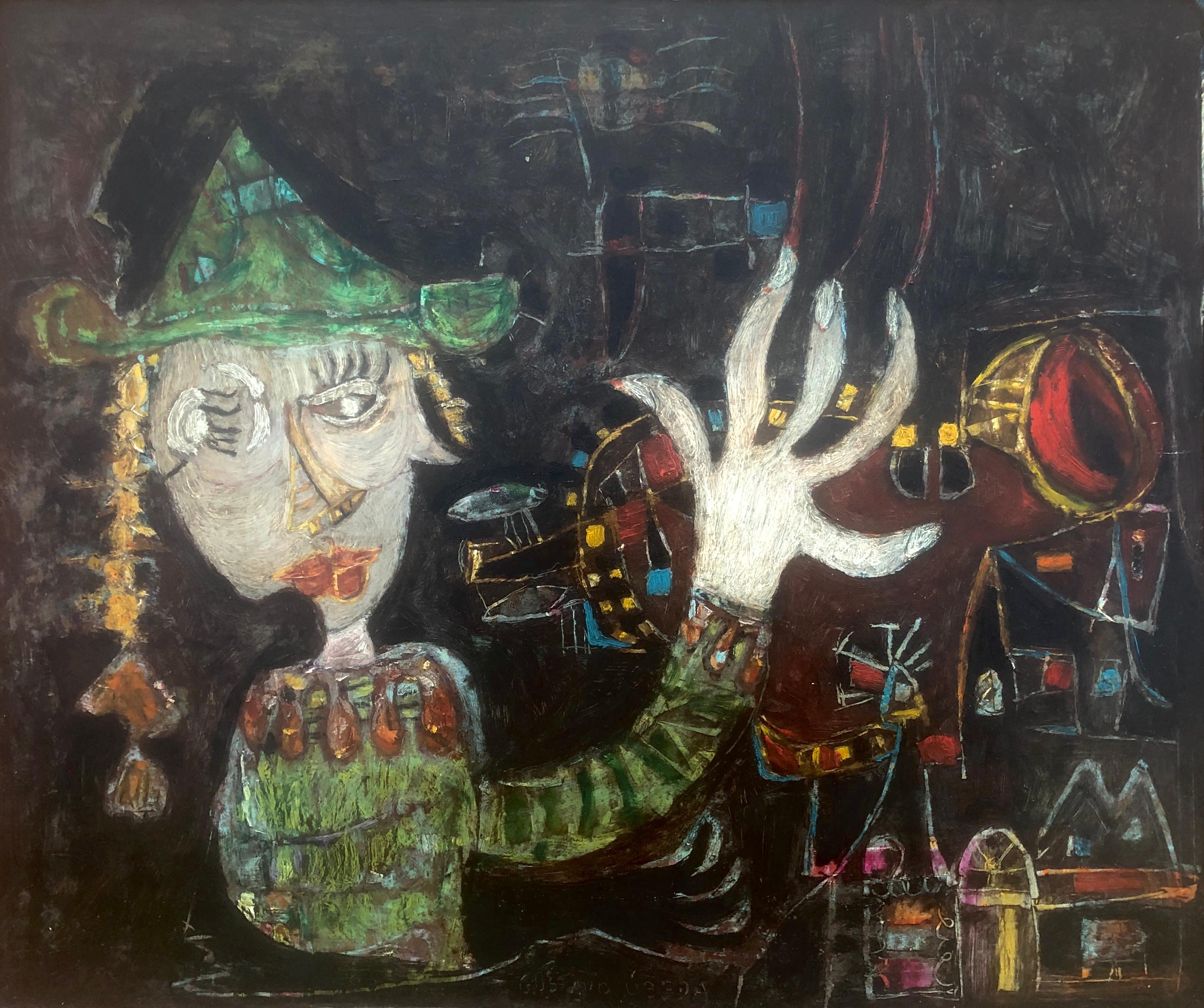 Arlequin surréaliste huile sur carton peinture expressionnisme Ubeda