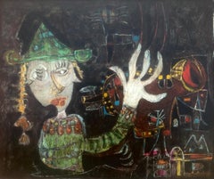 Surreal harlequin oil on board painting expressionism Ubeda