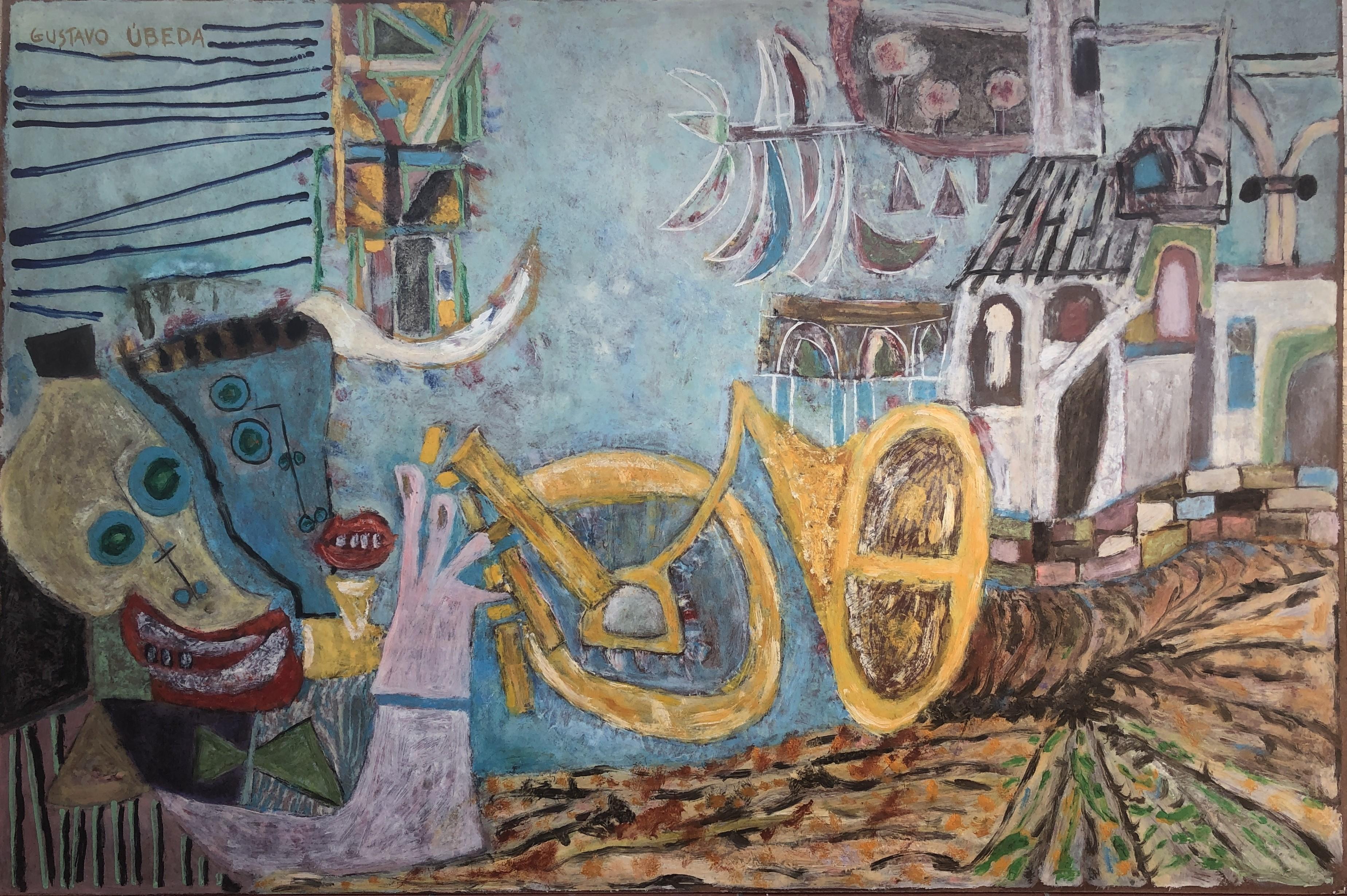 Portrait Painting Gustavo Ubeda - Scène surréaliste Brésil huile sur panneau peinture surréaliste