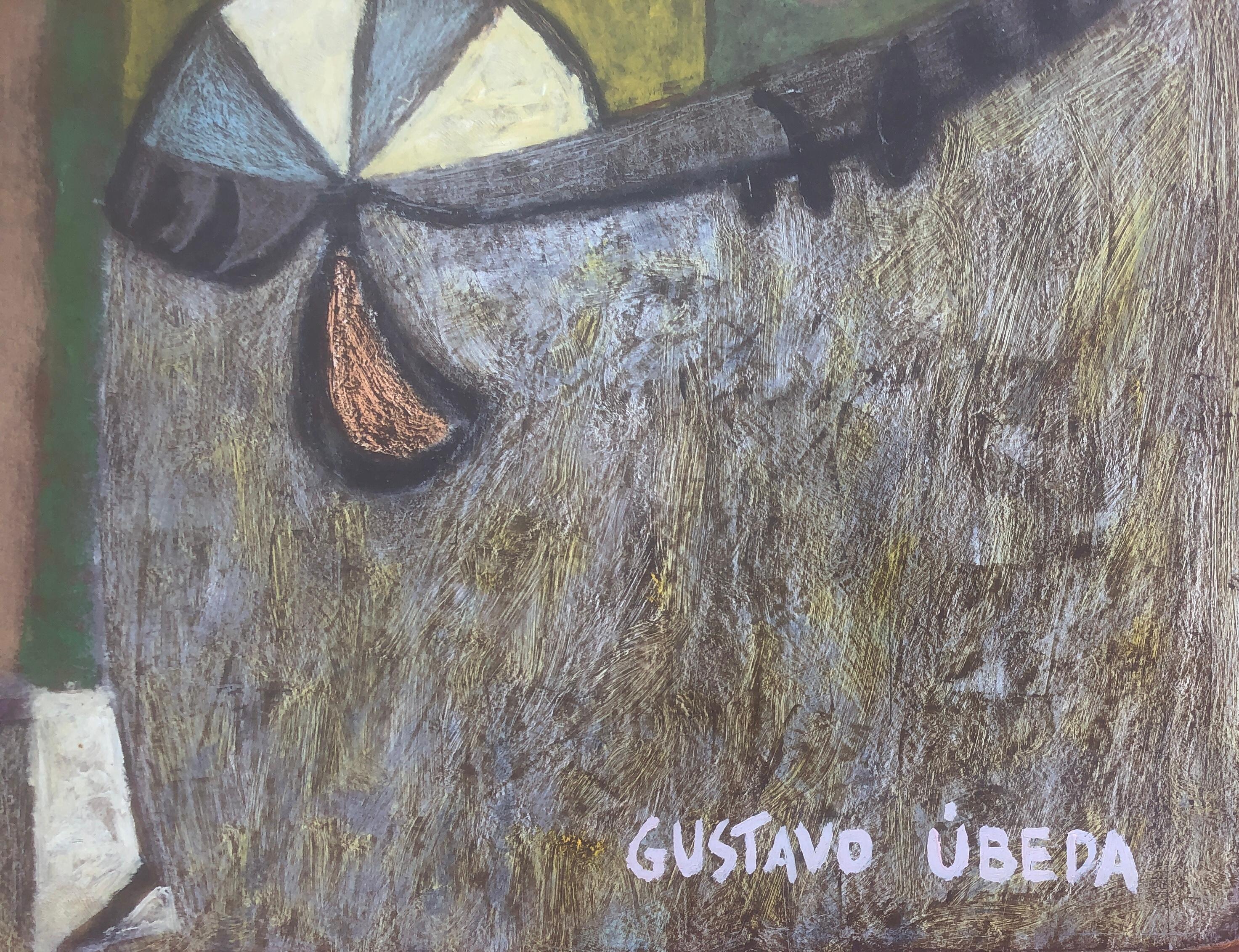 Surrealistischer Kubismus Acryl auf Karton Gemälde, malerisch, malerisch – Painting von Gustavo Ubeda