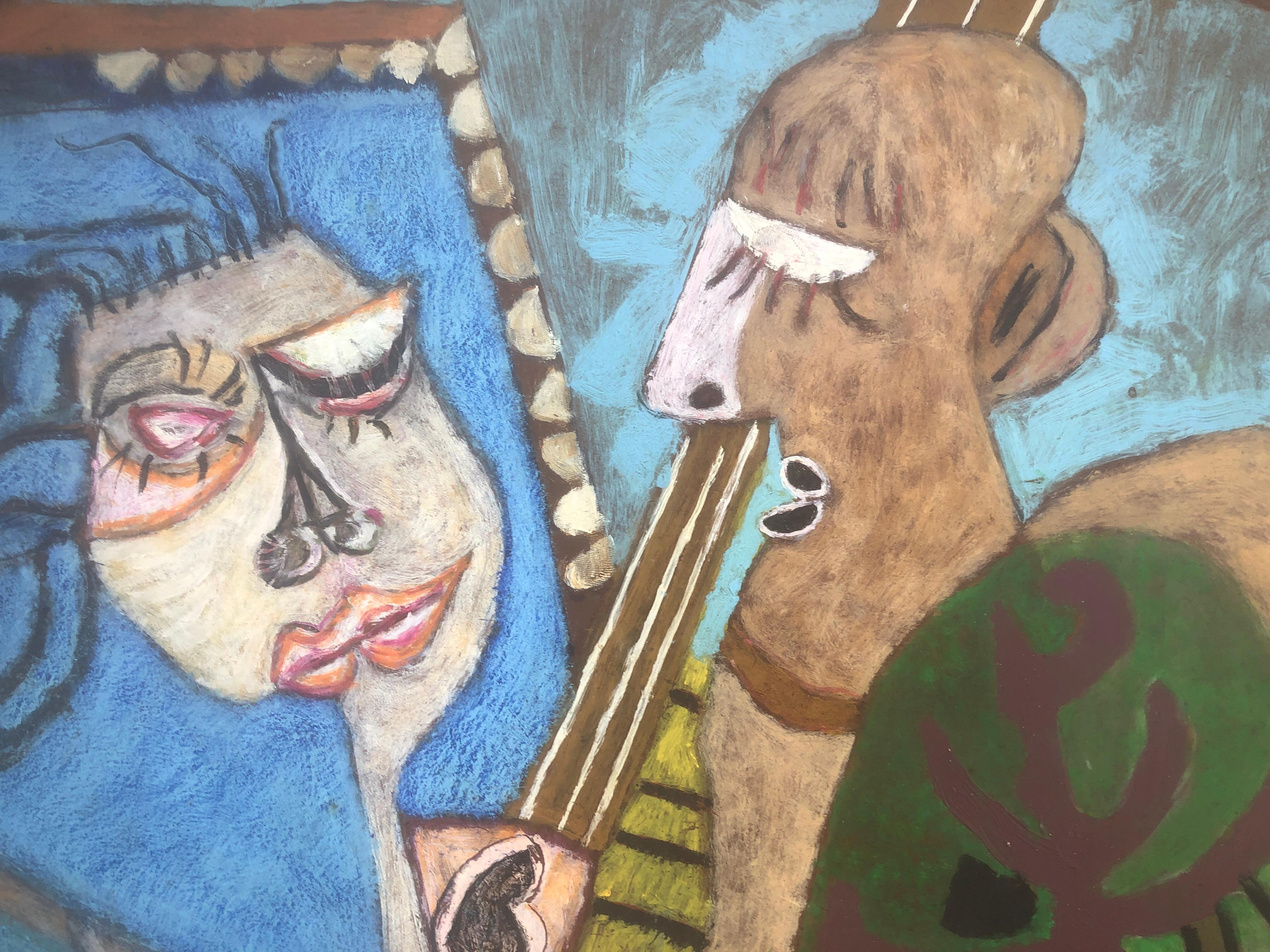 Surrealistischer Kubismus Acryl auf Karton Gemälde, malerisch, malerisch (Surrealismus), Painting, von Gustavo Ubeda
