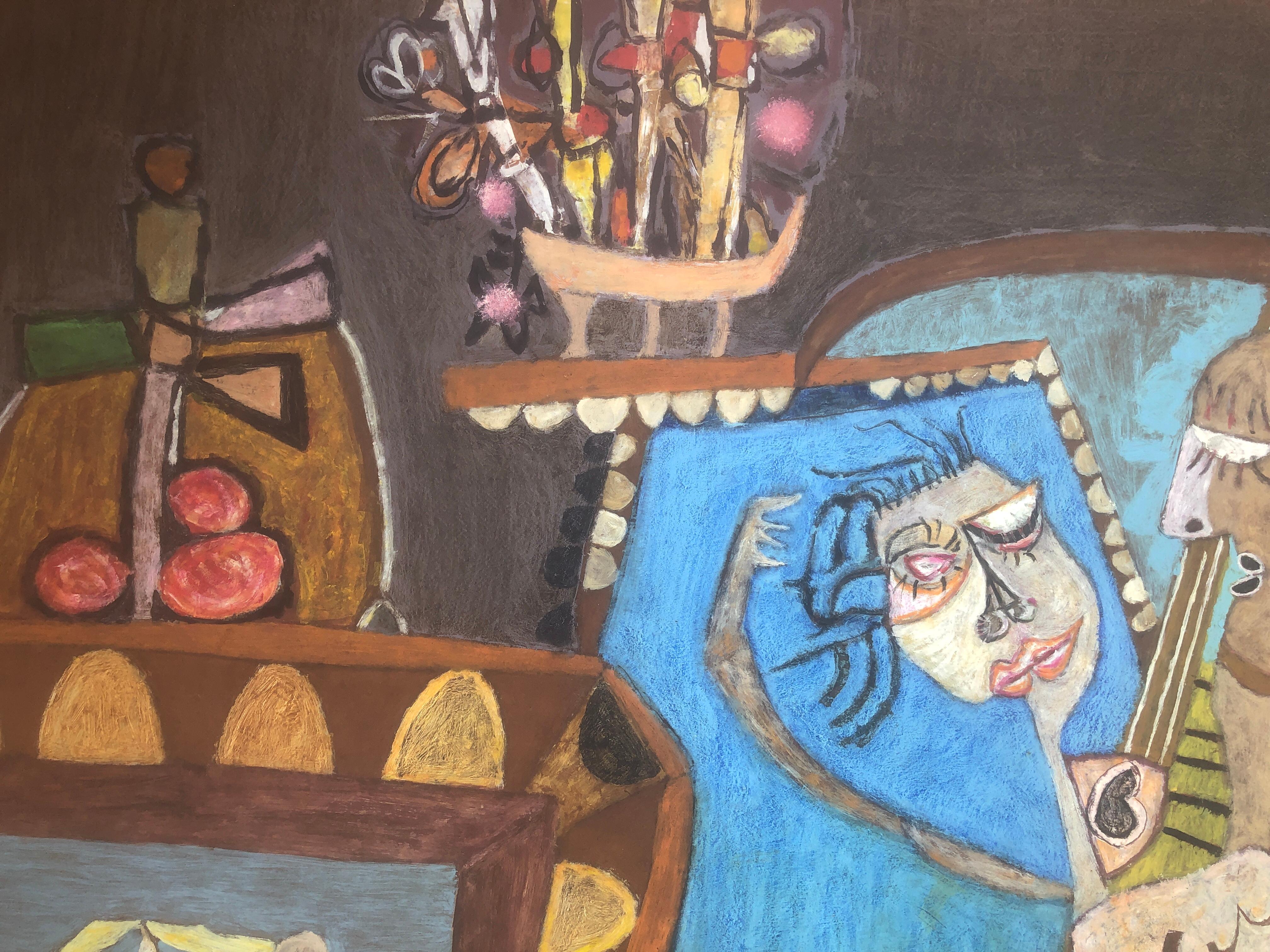 Surrealistischer Kubismus Acryl auf Karton Gemälde, malerisch, malerisch im Angebot 2