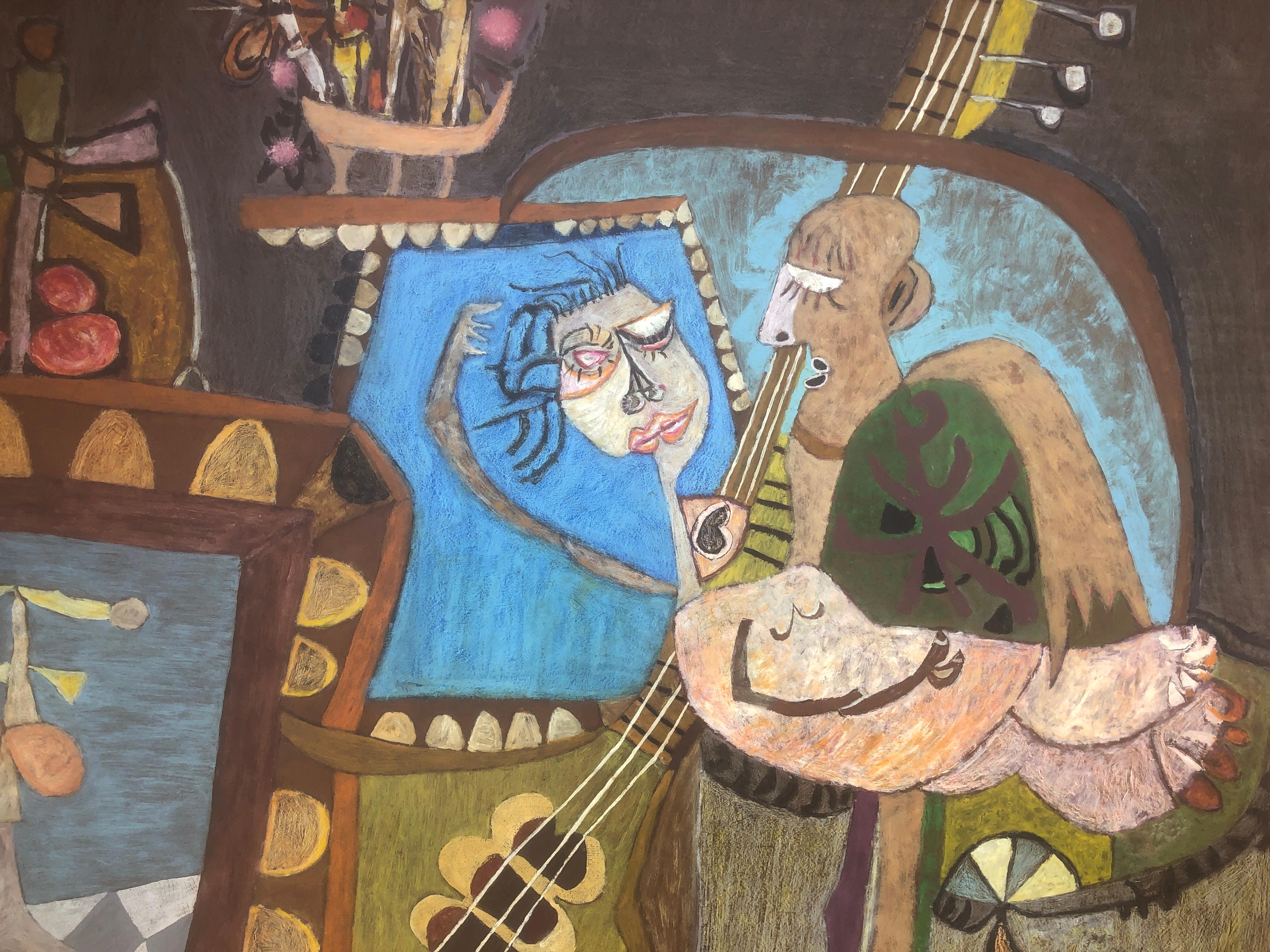 Surrealistischer Kubismus Acryl auf Karton Gemälde, malerisch, malerisch im Angebot 3