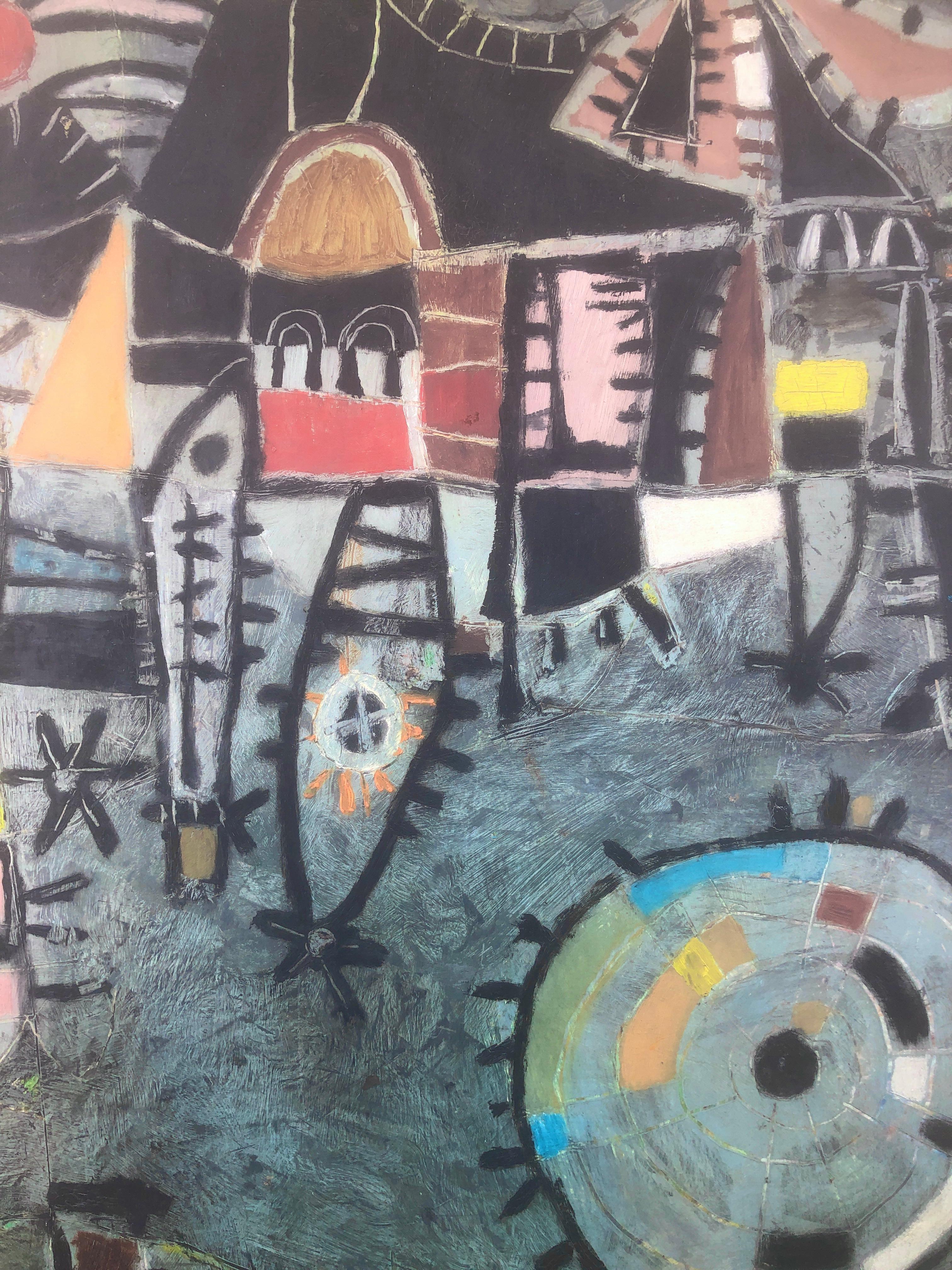 Scena surrealista Brasile acrilico su tavola pittura geometrica 2