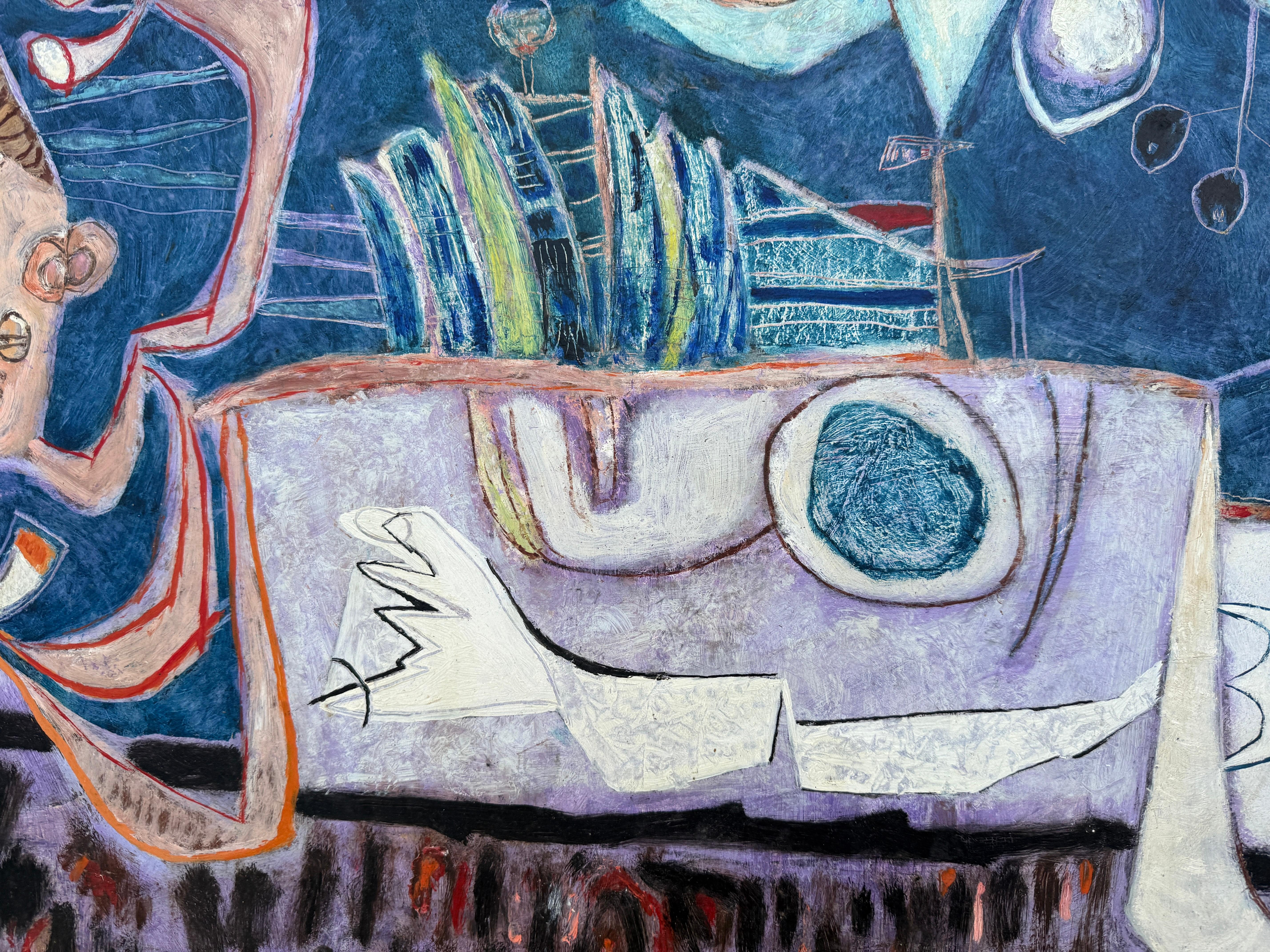 Ecos de Picasso óleo sobre tabla pintura surrealismo - Abstract Painting Azul de Gustavo Ubeda