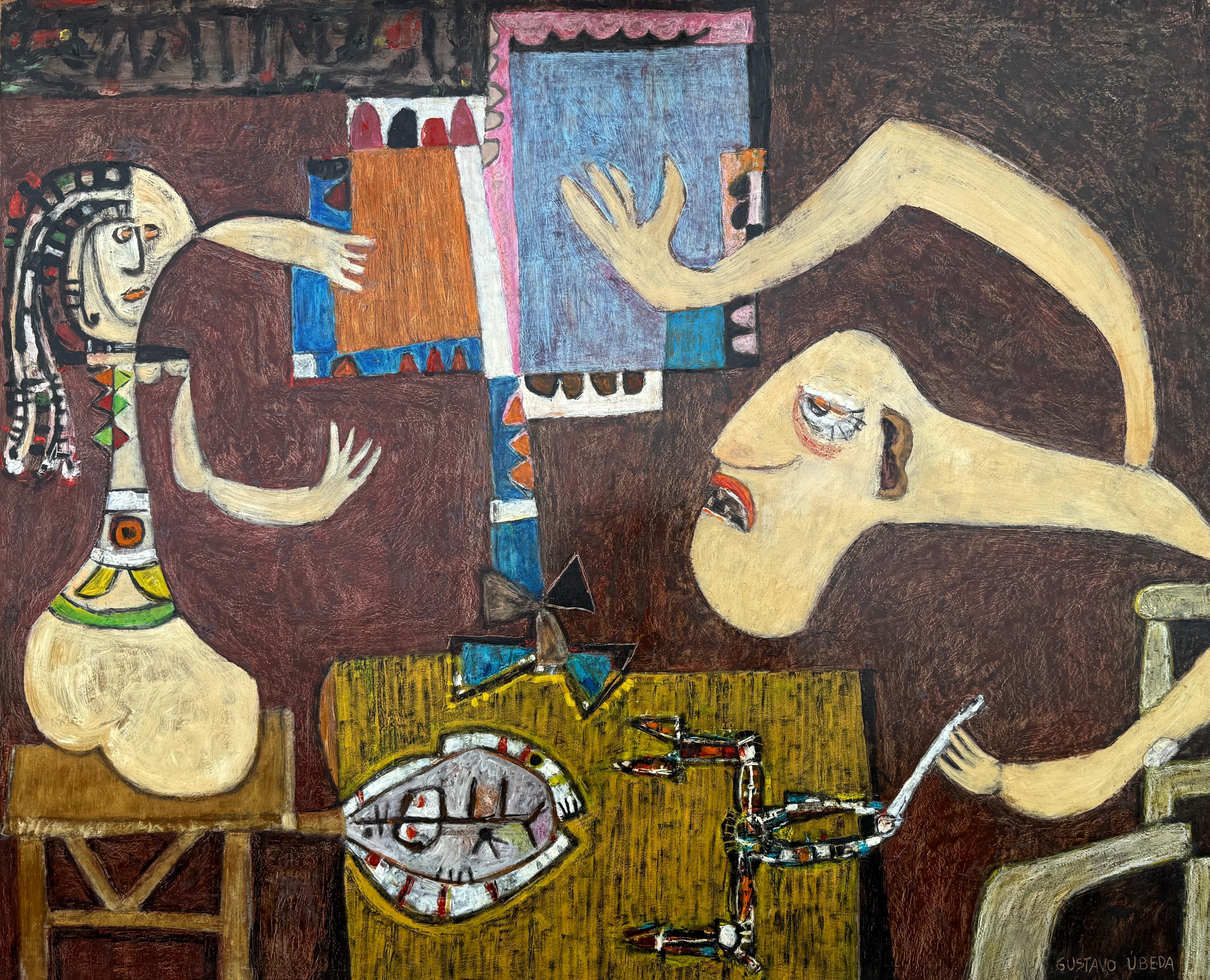 Figurative Painting di Gustavo Ubeda - Omaggio a Picasso Acrilico su tavolax Figurazione astratta