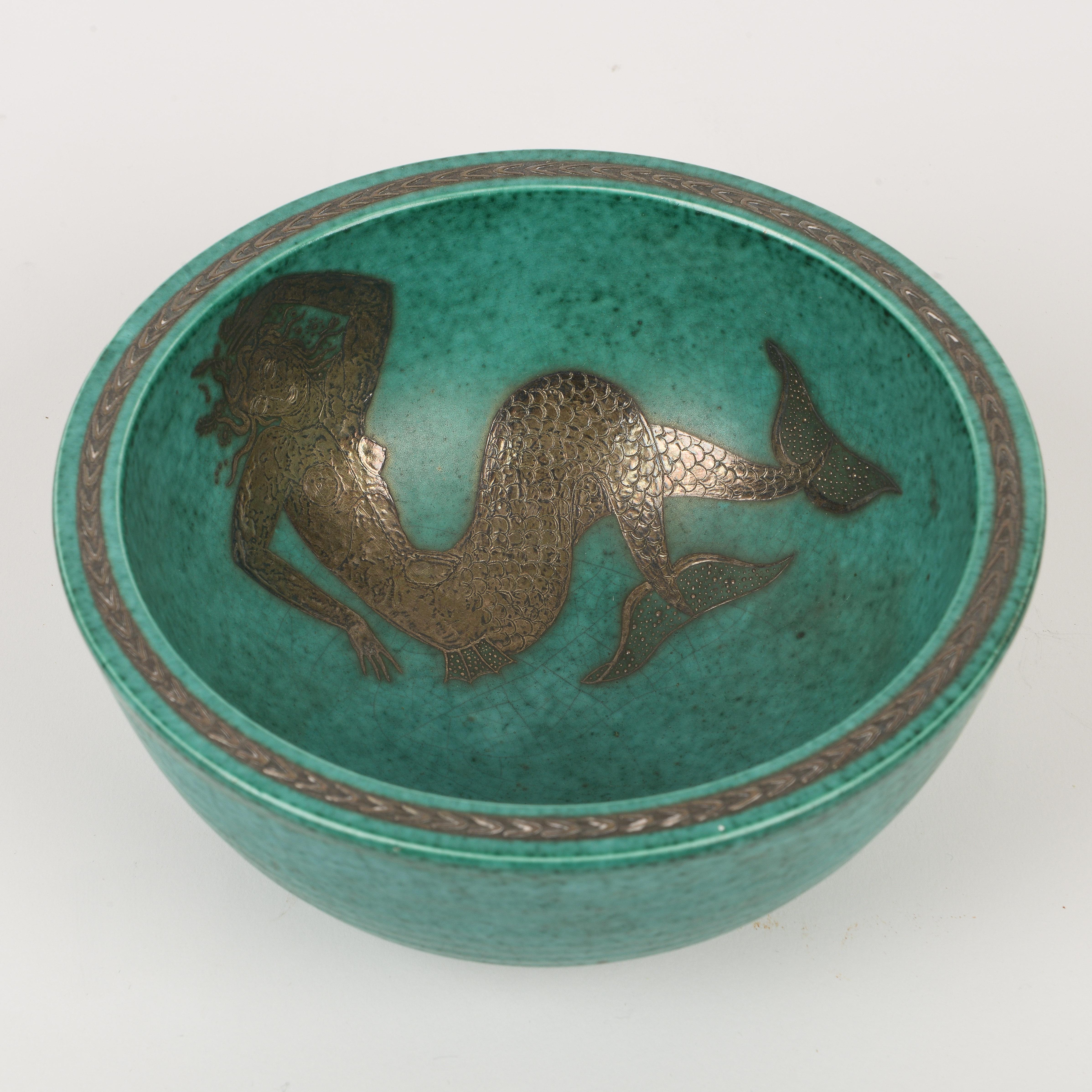 Gustavsberg Argenta Mermaid Bowl by Wilhelm Kage For Sale
