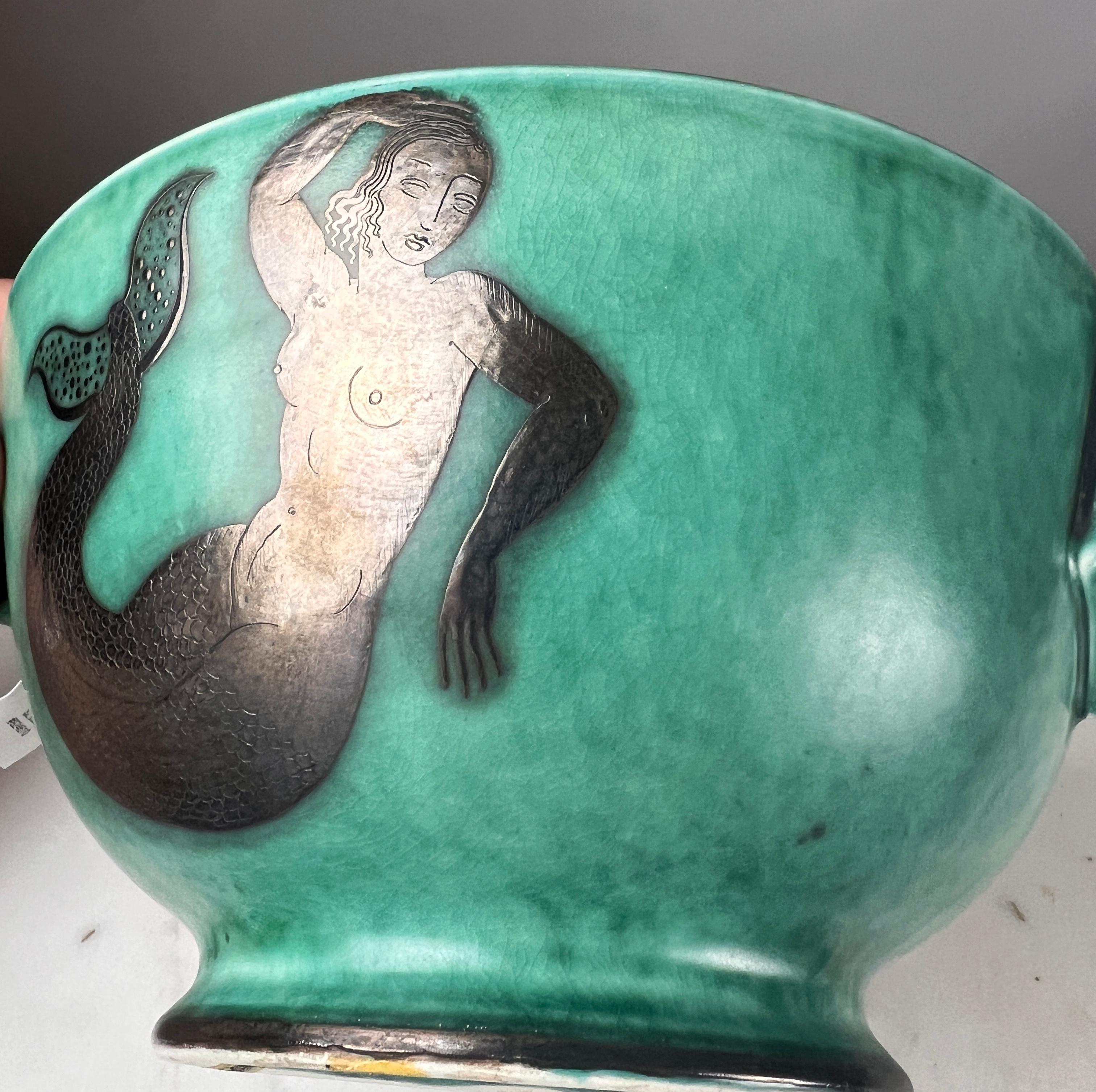 Swedish Gustavsberg Argenta Mermaid Motif Bowl For Sale