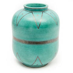 Gustavsberg Argenta Silver Overlay Geometric Design Vase