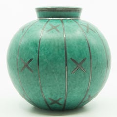 Gustavsberg Argenta Silver Overlay Geometric Design Vase