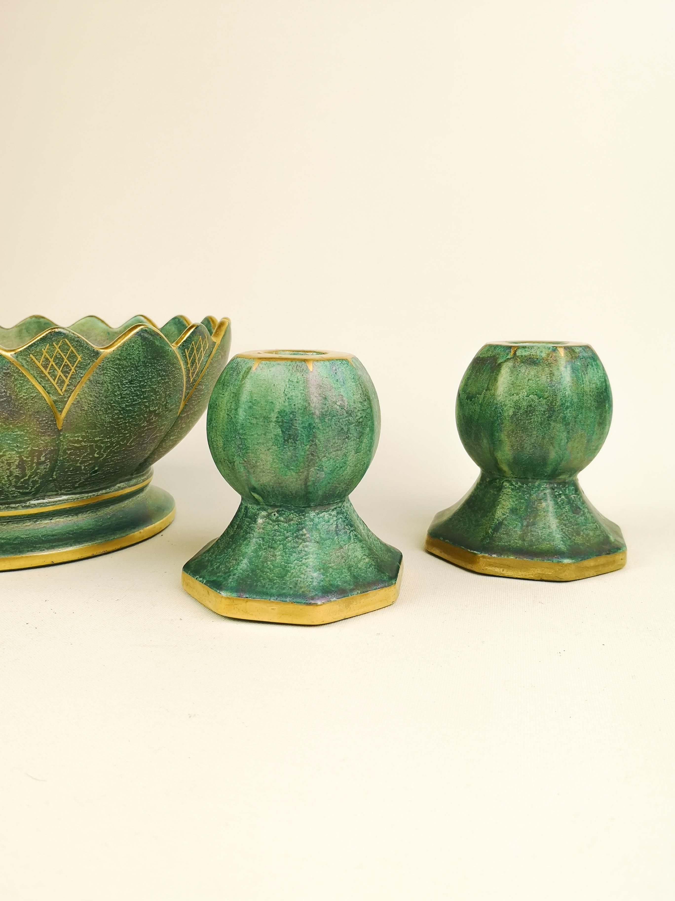Swedish Gustavsberg Art Deco Bowl and Candlesticks Josef Ekberg For Sale