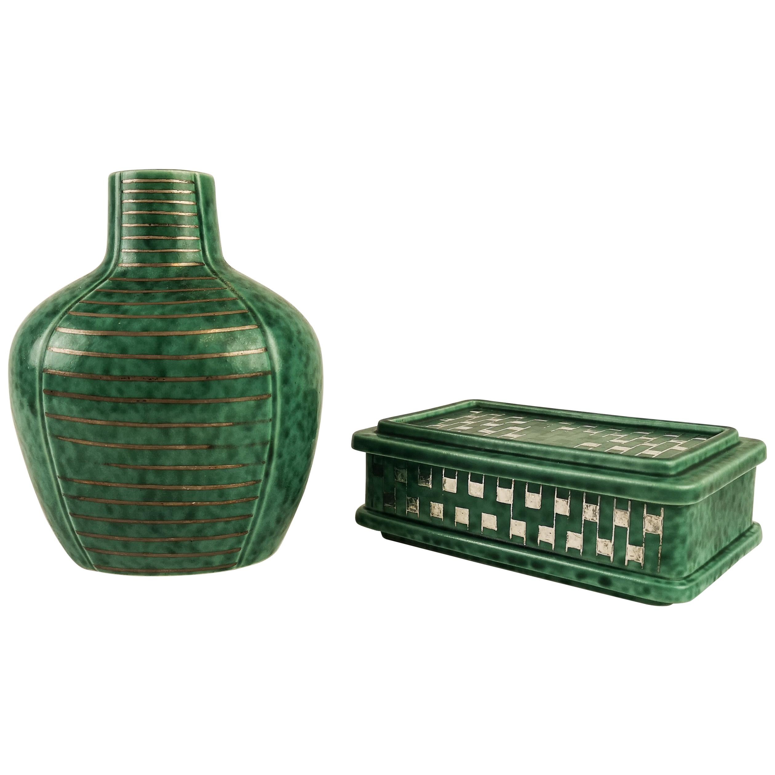 Gustavsberg Art Deco Vase and Vanity Box Wilhelm K�åge