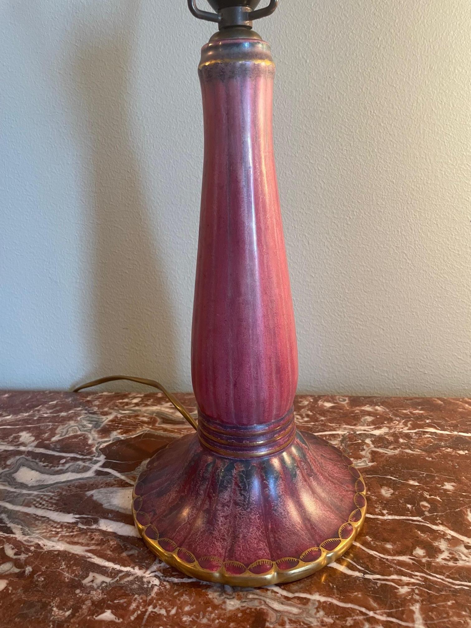 Scandinavian Modern Josef Ekberg Swedish Art Deco Ceramic Table Lamp with Original Shade, 1928 For Sale
