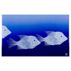Gustavsberg, large and rare enamel sign with a swimming fish motif.