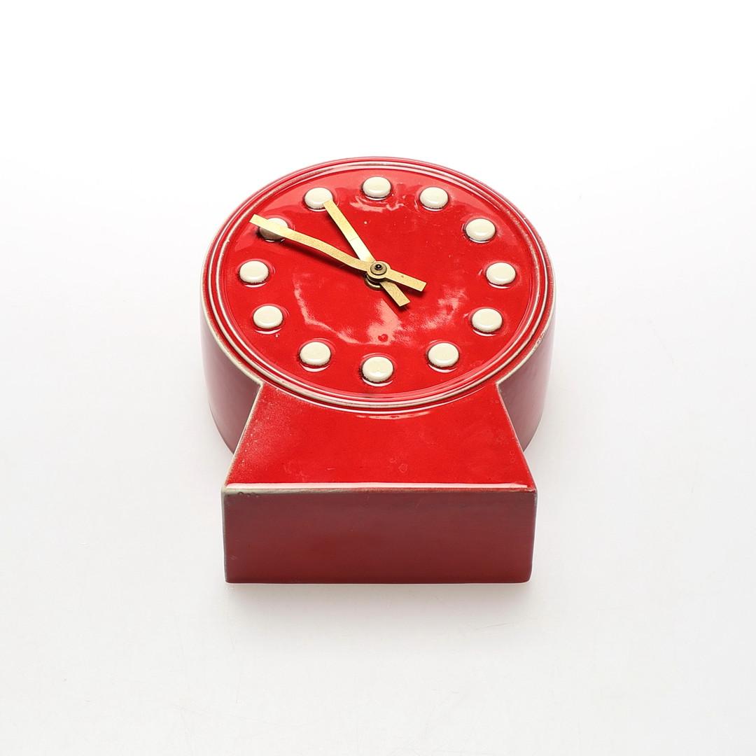 Mid-Century Modern Gustavsberg Red Enameled Table Clock By Britt-Louise Sundell For Sale