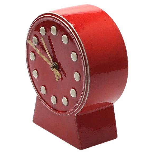 Gustavsberg Red Enameled Table Clock By Britt-Louise Sundell