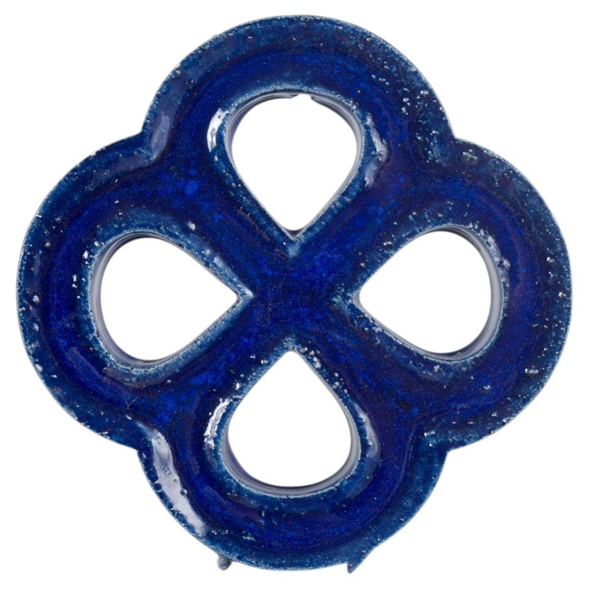 Gustavsberg. Stoneware wall relief in organic form. Deep blue glaze. 1960s For Sale