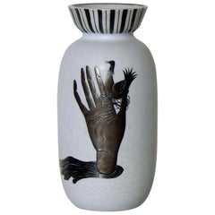 Gustavsberg Surreal Ceramic Vase with Silver Overlay by Stig Lindberg, Grazia