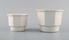 Gustavsberg, Sweden, Three Flower Pot Covers in White Glazed Stoneware, 1970s