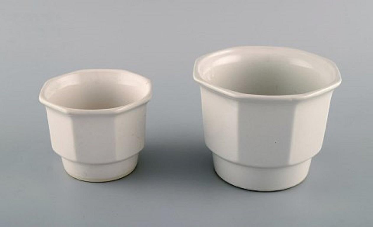 Scandinavian Modern Gustavsberg, Sweden, Three Flower Pot Covers in White Glazed Stoneware, 1970s For Sale