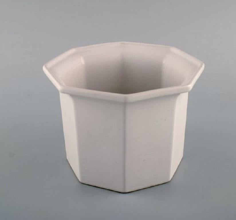 Scandinavian Modern Gustavsberg, Sweden, Three Flower Pot Covers in White Glazed Stoneware, 1970s For Sale