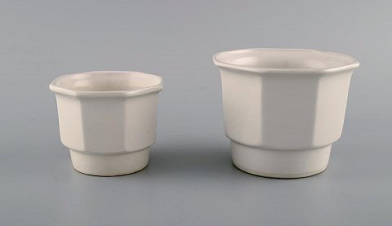 Swedish Gustavsberg, Sweden, Three Flower Pot Covers in White Glazed Stoneware, 1970s For Sale