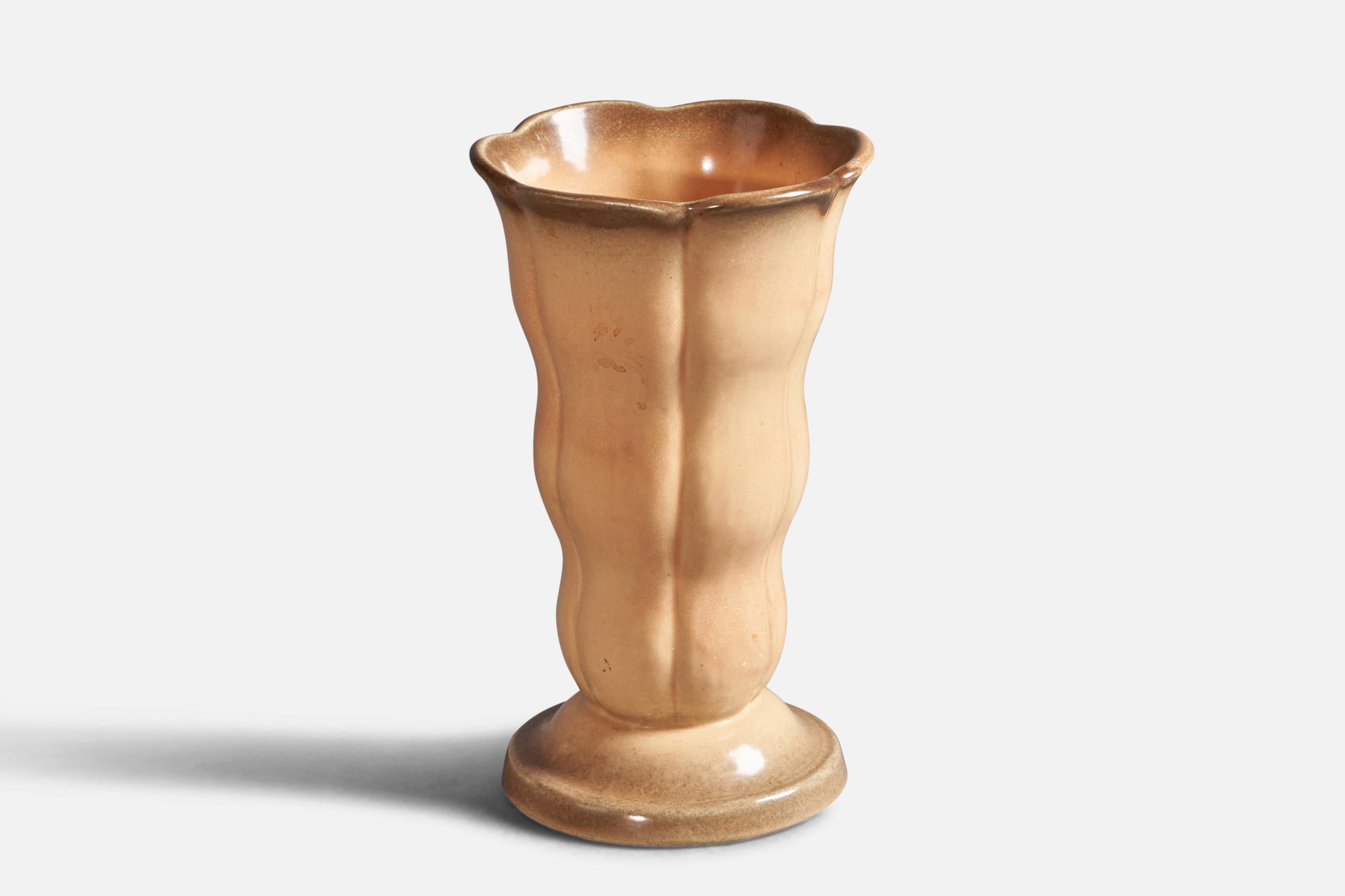 A cream-glazed stoneware vase, designed and produced by Gustavsberg, Sweden, 1950s.

