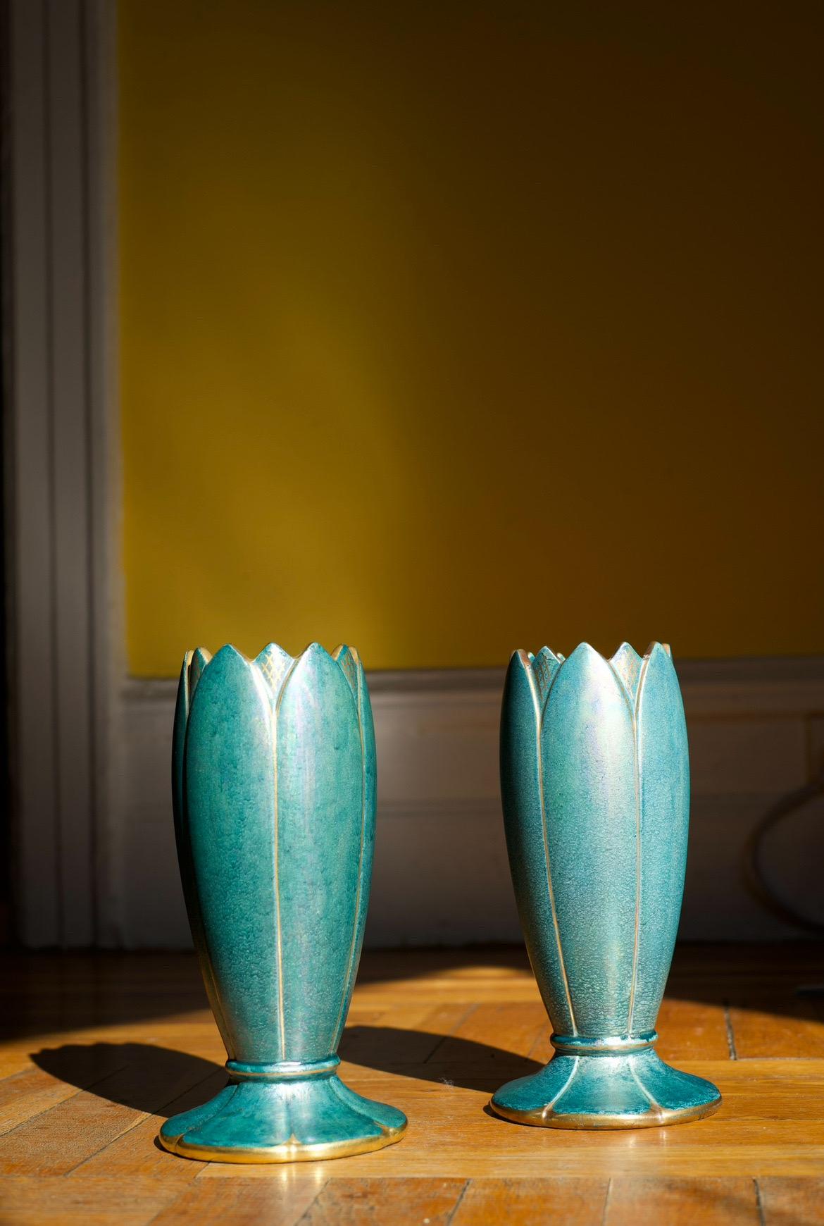 Gustavsberg vases by Josef Ekberg, Sweden 1930 In Good Condition For Sale In Bronx, NY