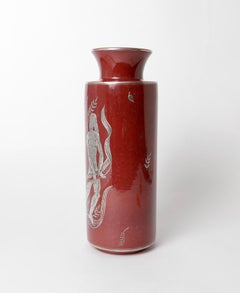 Gustavsberg & Wilhelm Kage, Red Argenta Stoneware and Silver Vase, Sweden 1930
