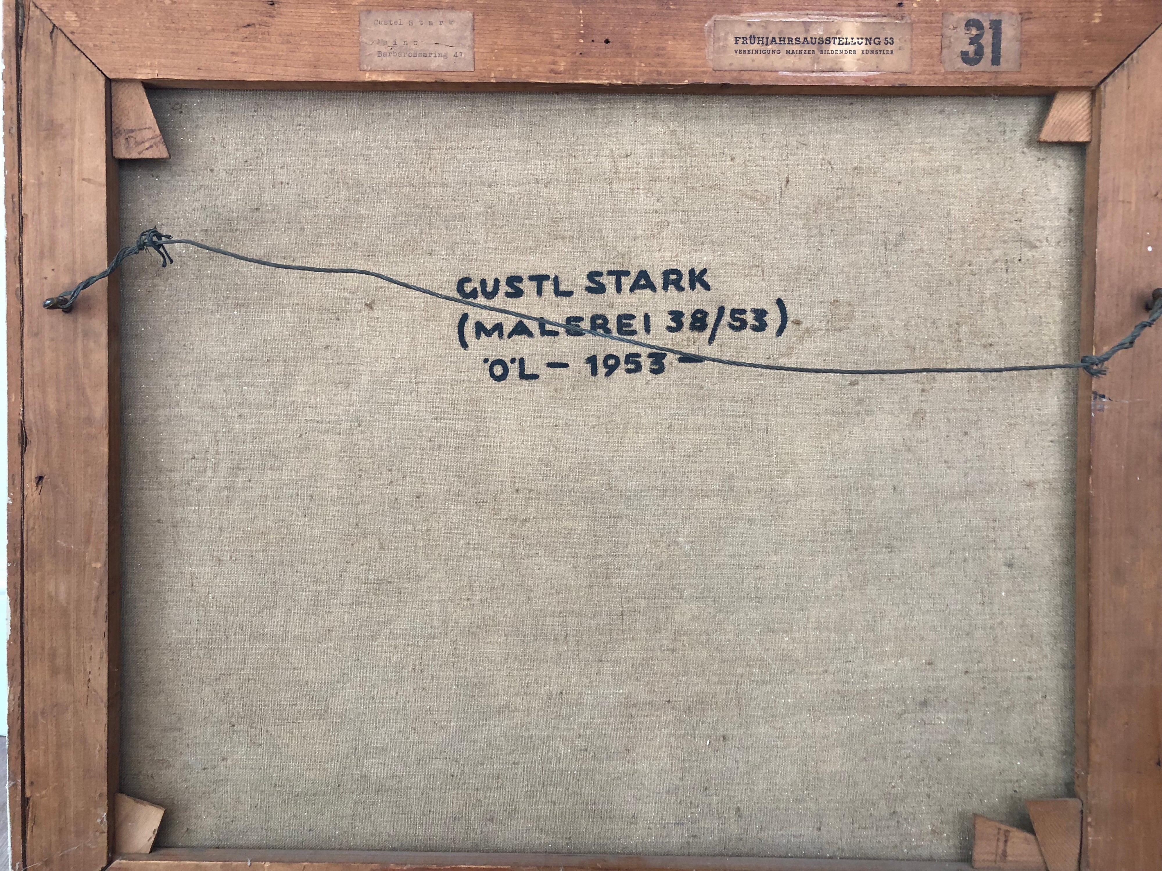 Gustl Stark, Abstraktes Ölgemälde auf Leinwand, 1953 (Holz) im Angebot