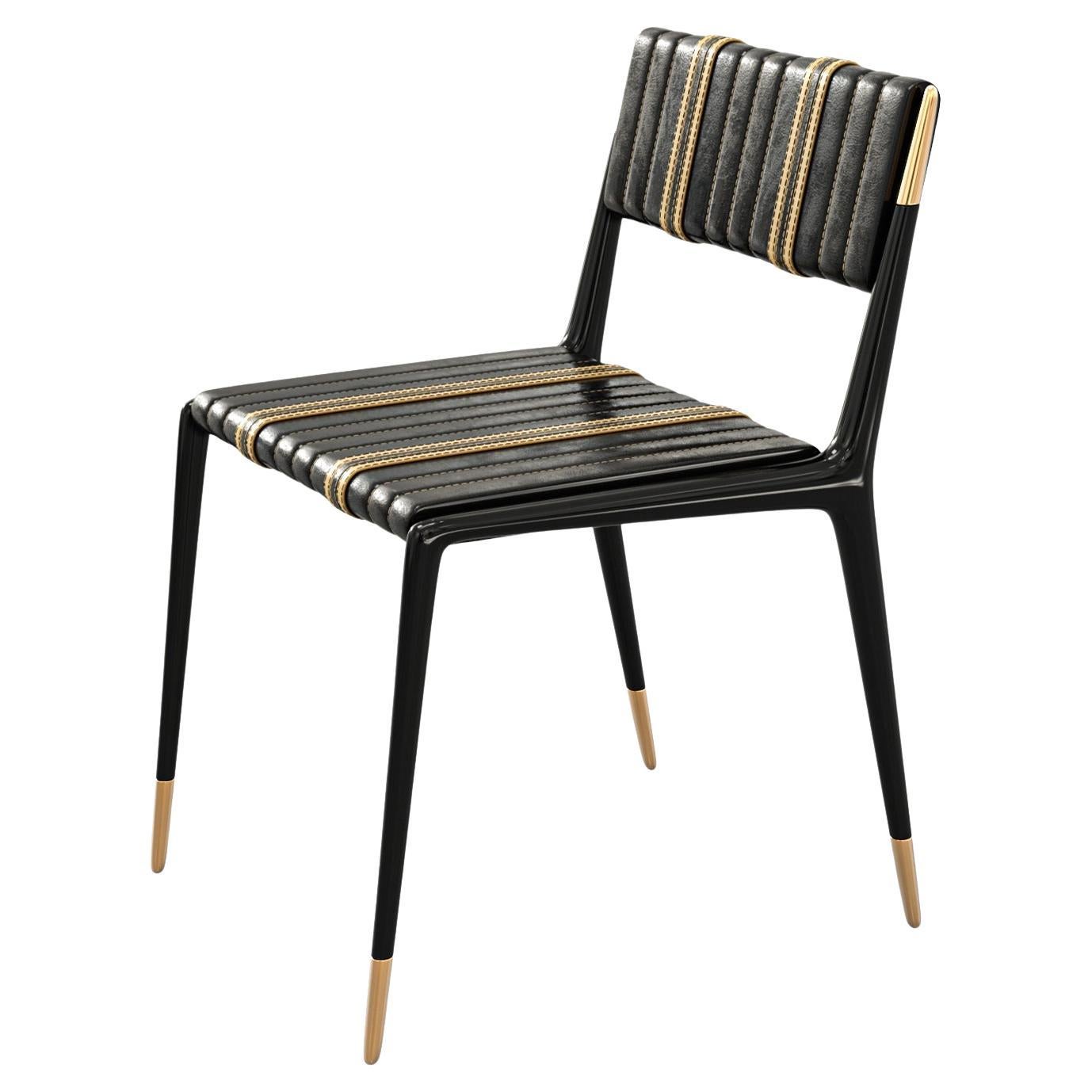 "Gusto" Chair, Set of Eight, Stainless Steel, Bronze Details, Leather, Istanbul