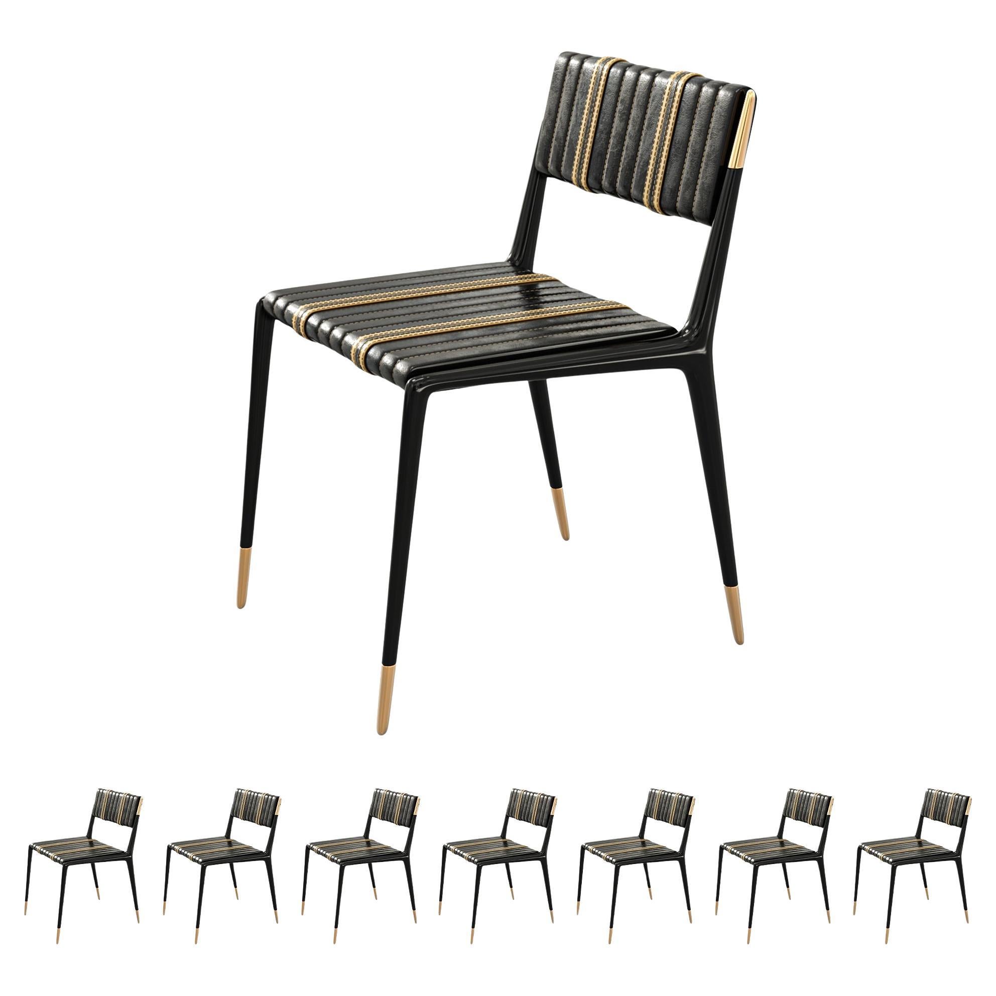 "Gusto" Stuhl, Achtergruppe, Edelstahl, Bronze Details, Leder, Istanbul