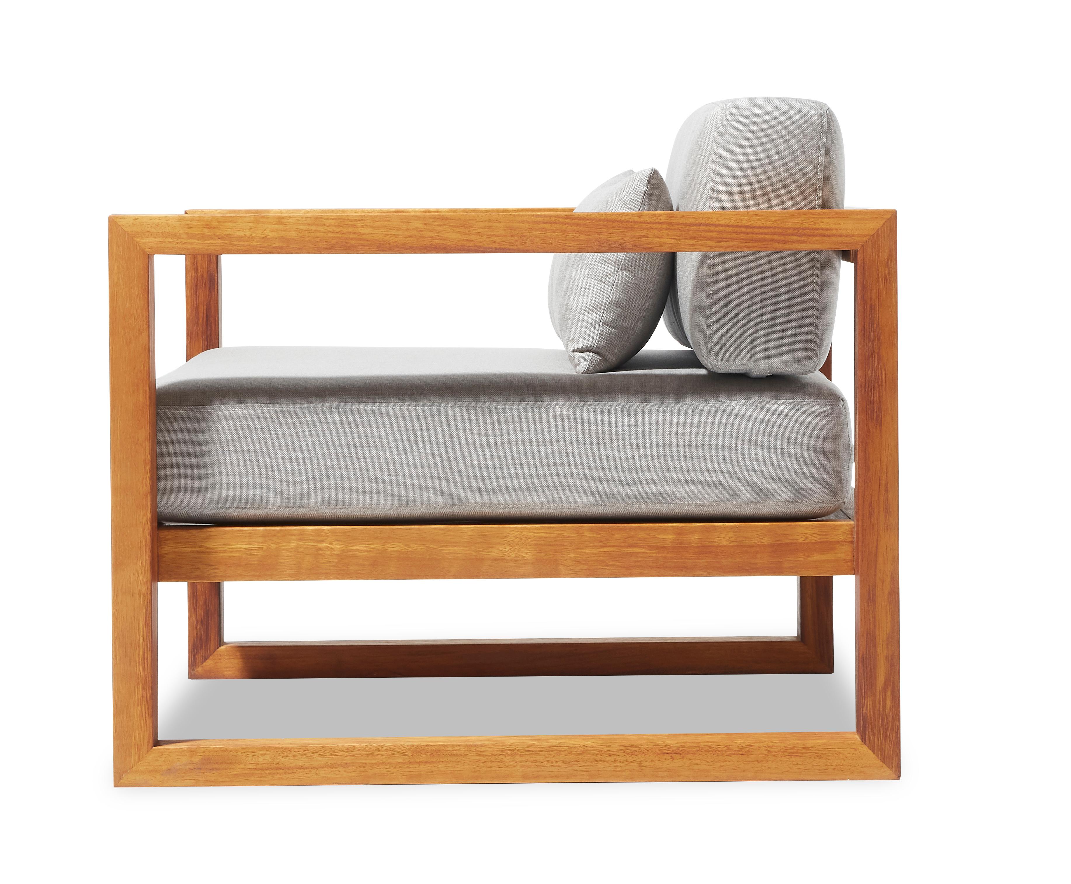 Moderne Fauteuil d'extérieur GUSTO en gris  Tissu déperlant et Wood Wood Iroko massif en vente