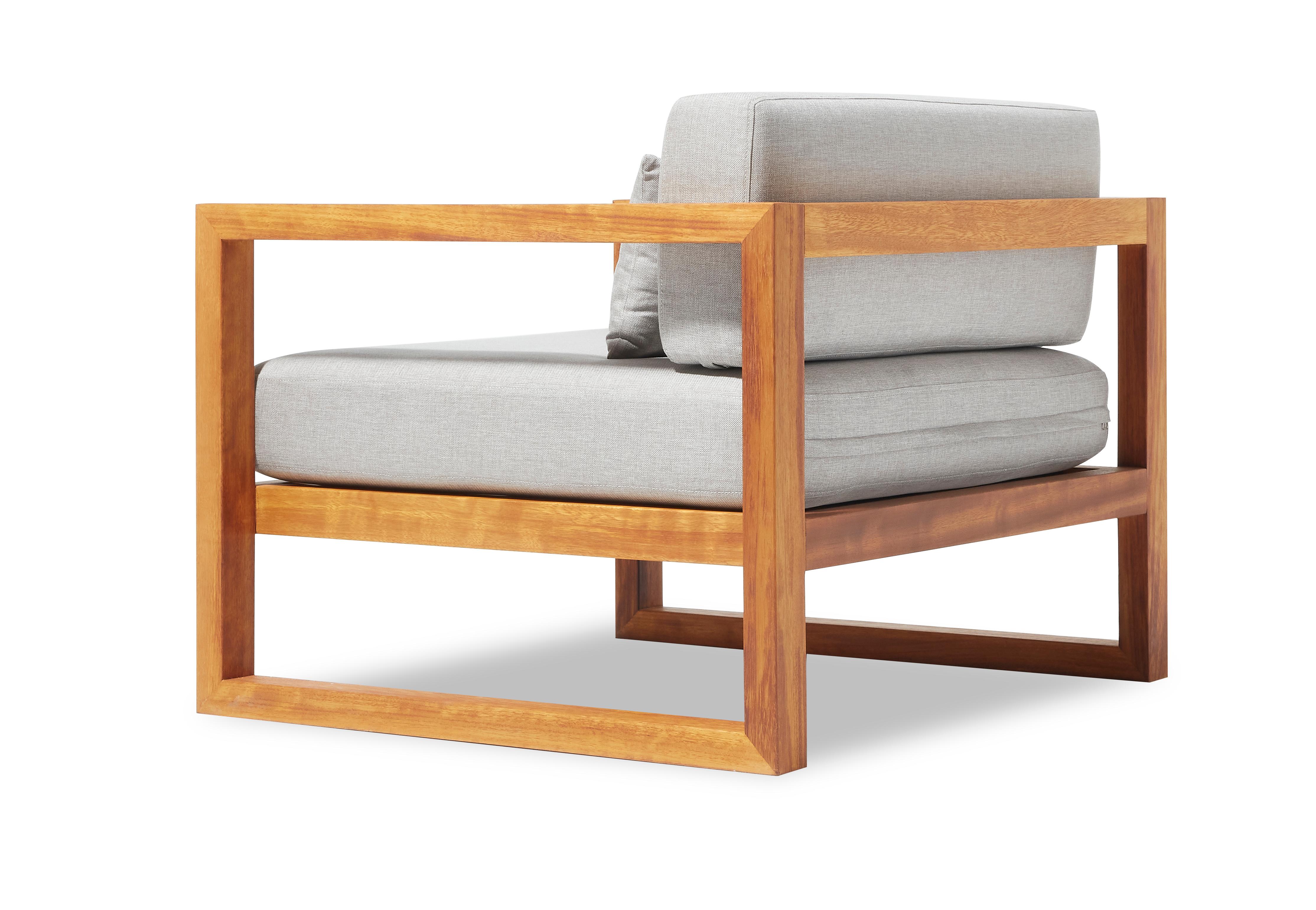 Turc Fauteuil d'extérieur GUSTO en gris  Tissu déperlant et Wood Wood Iroko massif en vente