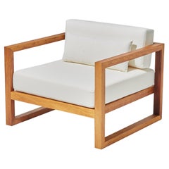 Fauteuil d'extérieur GUSTO en tissu hydrofuge blanc et Wood Iroko massif