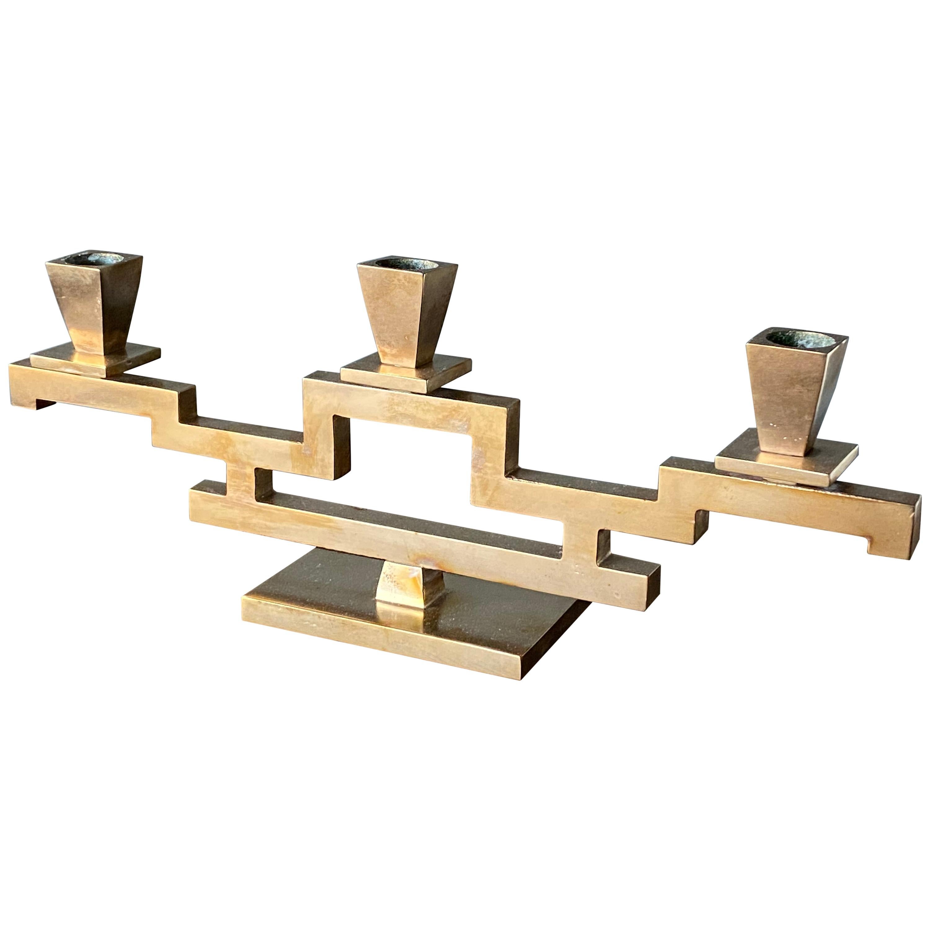 Vintage Cast Brass Flower and Leaf Candlestick Holder or Candelabra, circa 1940s at 1stDibs