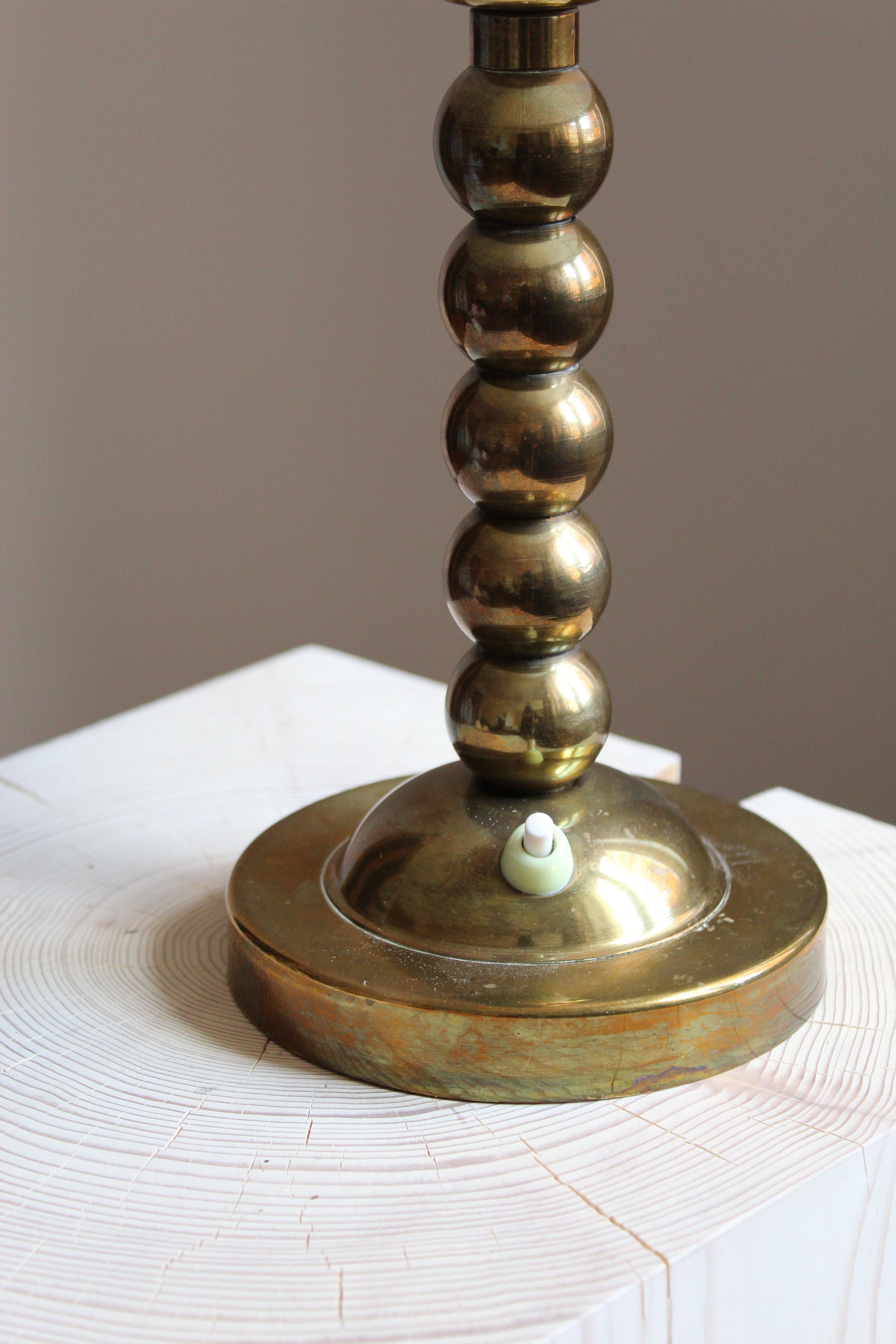 Mid-Century Modern Gusum Bruk 'attribution', Table Lamp, Brass, Silk, Sweden, 1960s