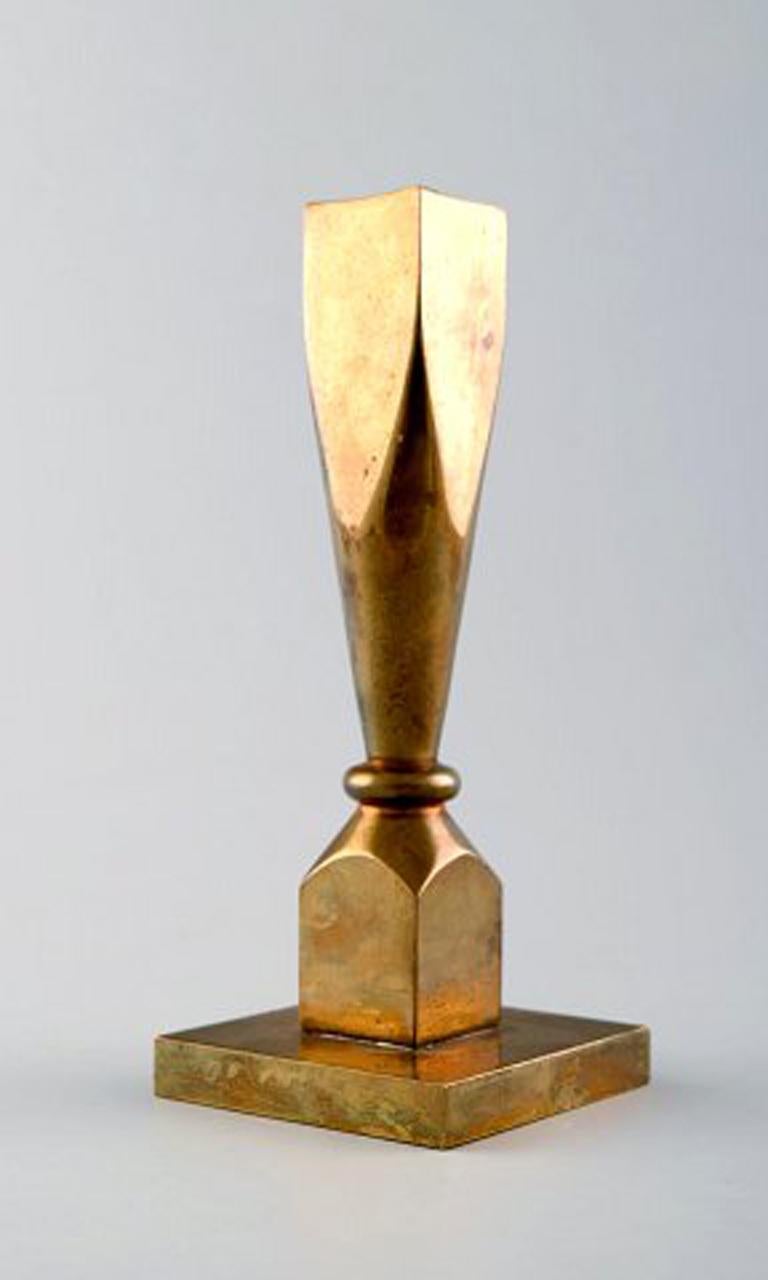 Scandinavian Modern Gusum Metal, a Pair of Candlesticks in Brass, Swedish Design, Mid-20 Century