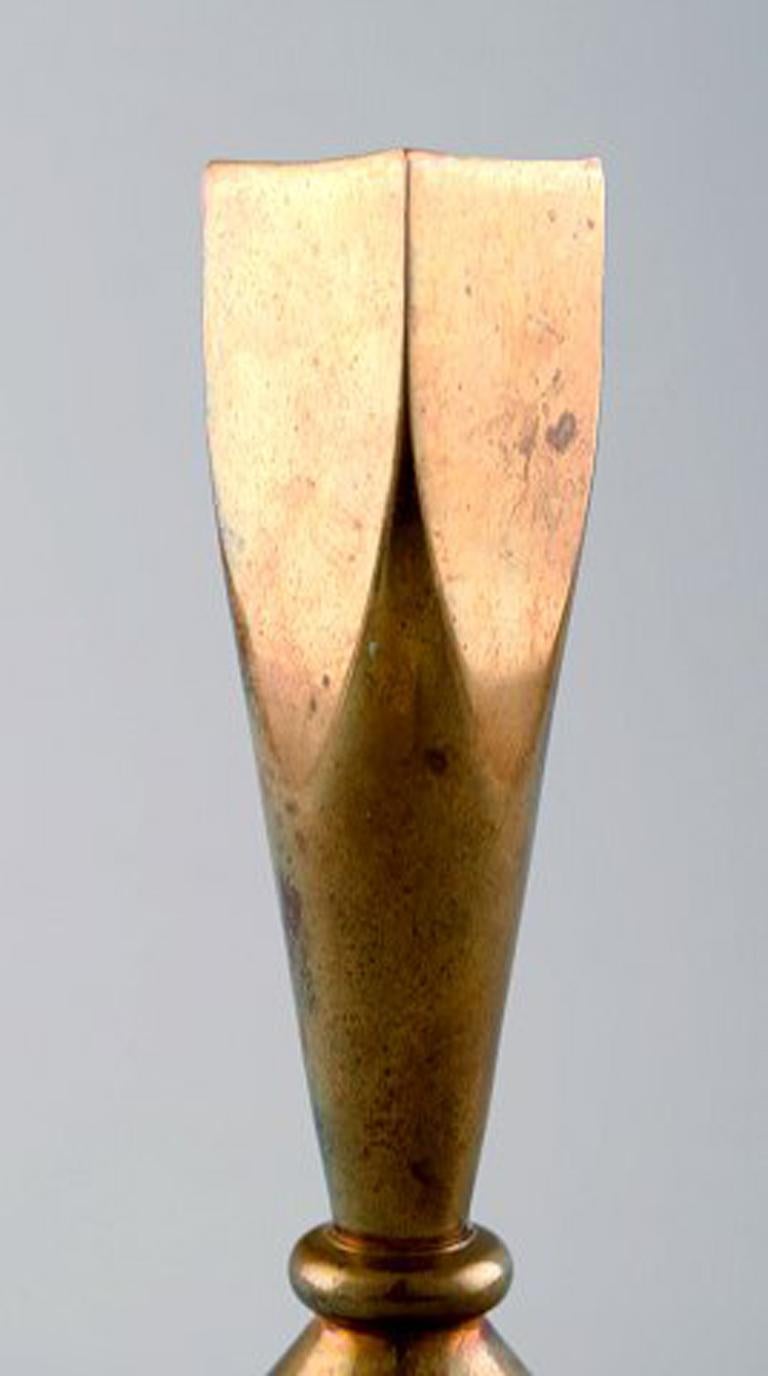 20th Century Gusum Metal, a Pair of Candlesticks in Brass, Swedish Design, Mid-20 Century