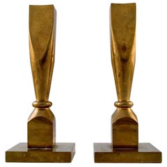 Gusum Metal, a Pair of Candlesticks in Brass, Swedish Design, Mid-20 Century