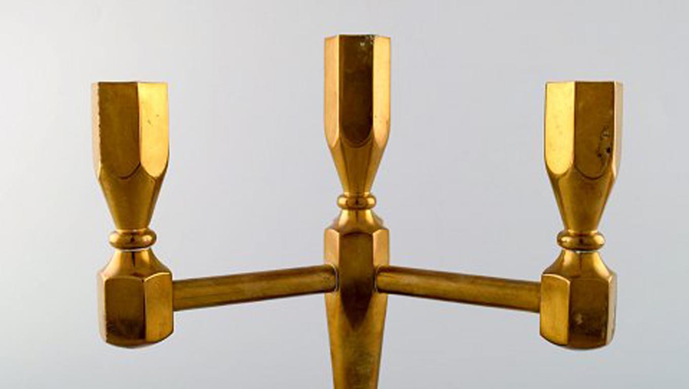 Gusum Metal, Brass Candlestick for Three Lights, Swedish Design In Excellent Condition In Copenhagen, DK
