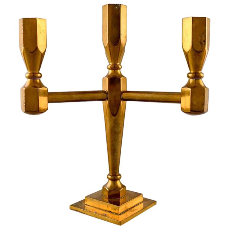 Gusum Metal, Brass Candlestick for Three Lights, Swedish Design