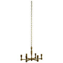 Gusum Metal, Brass Chandelier for Six Lights, Swedish Design, Mid-20 Century